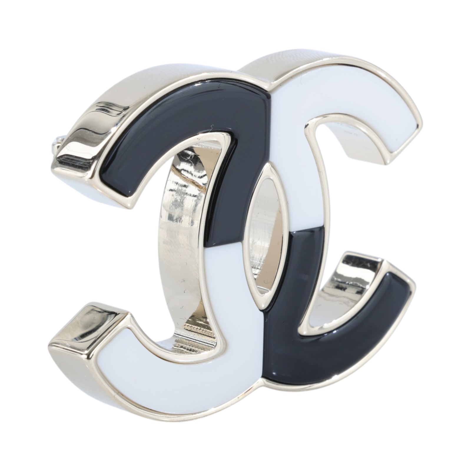 香奈兒 CHANEL CC LOGO 琺瑯 胸針 B23 C 黑白雙C胸針 原廠盒子/內襯