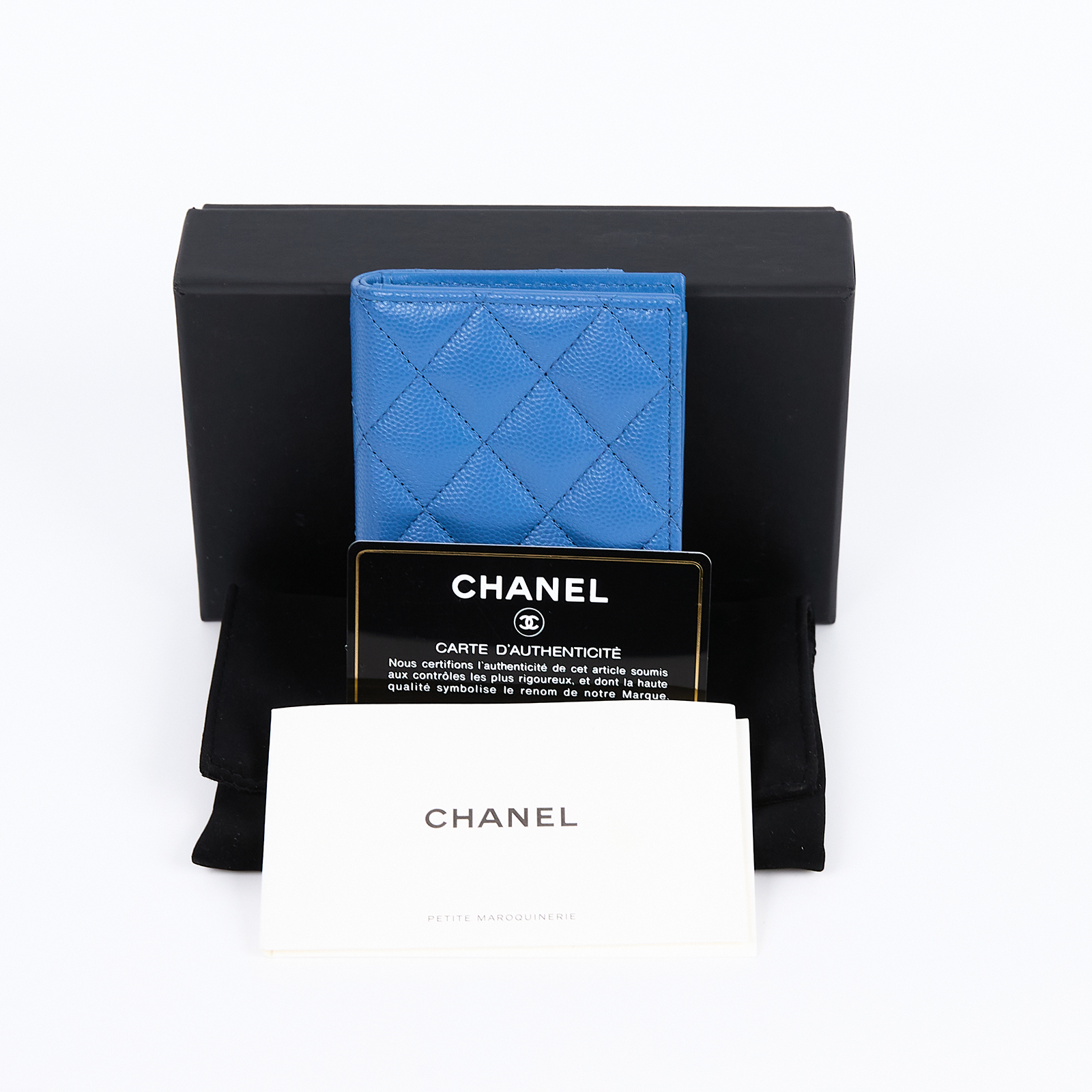 香奈兒 CHANEL 片夾 名片夾 零錢包 錢包 A82369 29開藍色荔枝對開卡片夾 原廠盒子/防塵袋/保證卡