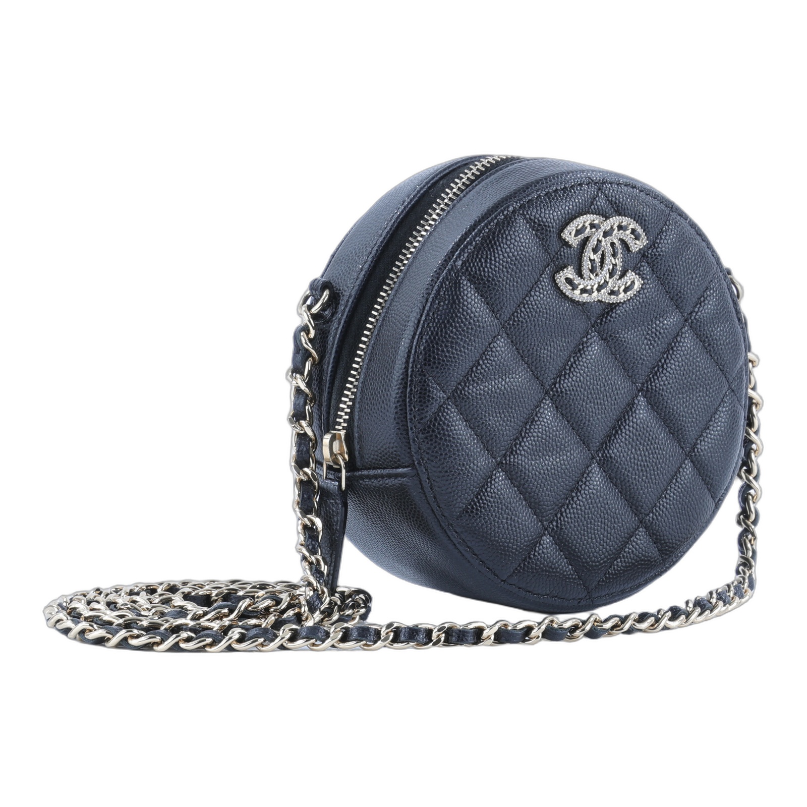香奈兒 CHANEL 19 荔枝皮 肩背 斜背 水鑽 圓餅包 AP2736 B08043 黑荔枝水鑽圓餅包 原廠盒子/防塵袋/保證卡/購買證明