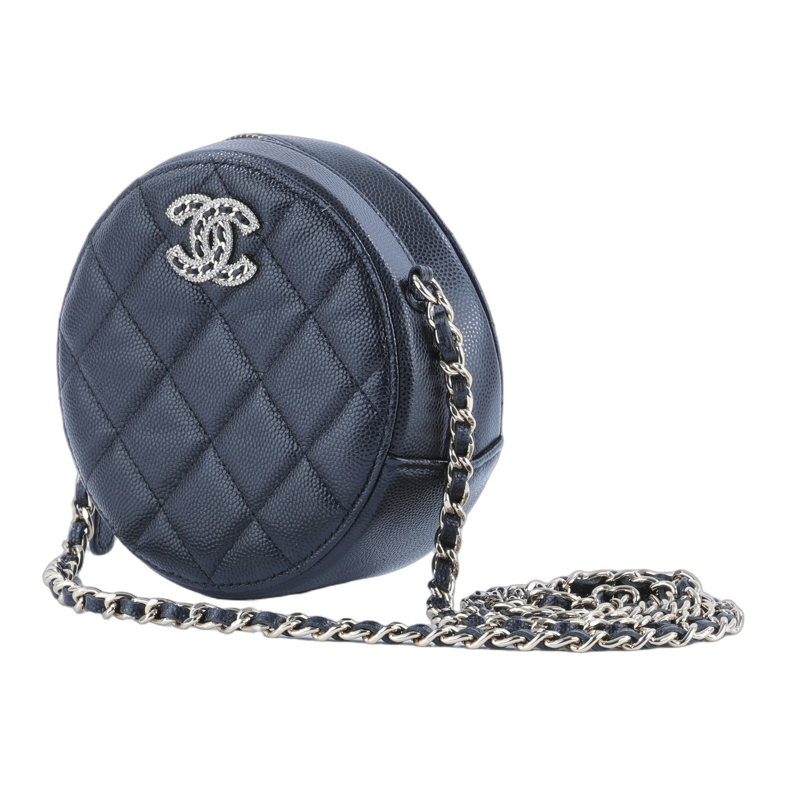 香奈兒 CHANEL 19 荔枝皮 肩背 斜背 水鑽 圓餅包 AP2736 B08043 黑荔枝水鑽圓餅包 原廠盒子/防塵袋/保證卡/購買證明