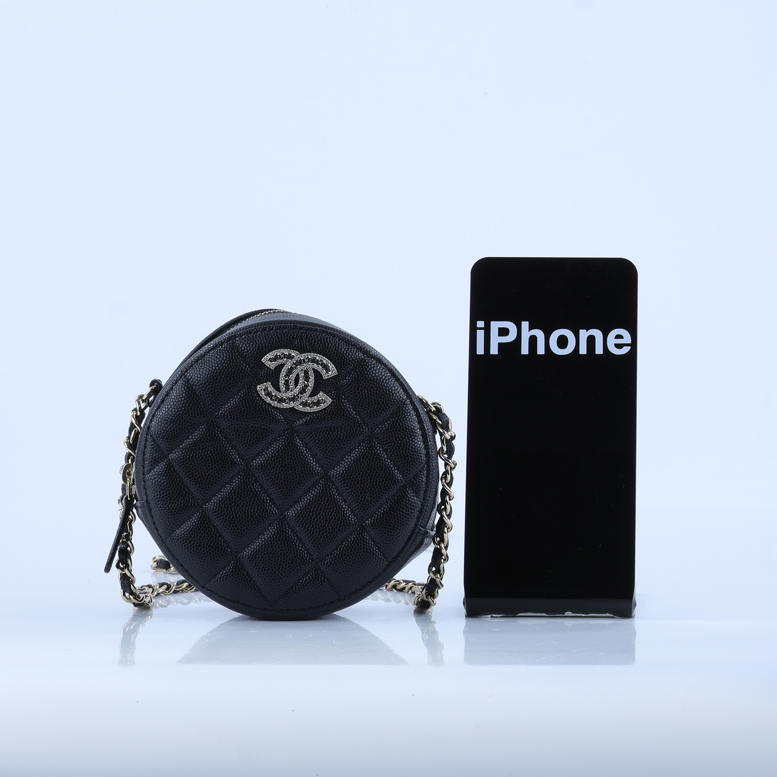 香奈兒 CHANEL 19 荔枝皮 肩背 斜背 水鑽 圓餅包 AP2736 B08043 黑荔枝水鑽圓餅包 原廠盒子/防塵袋/保證卡/購買證明