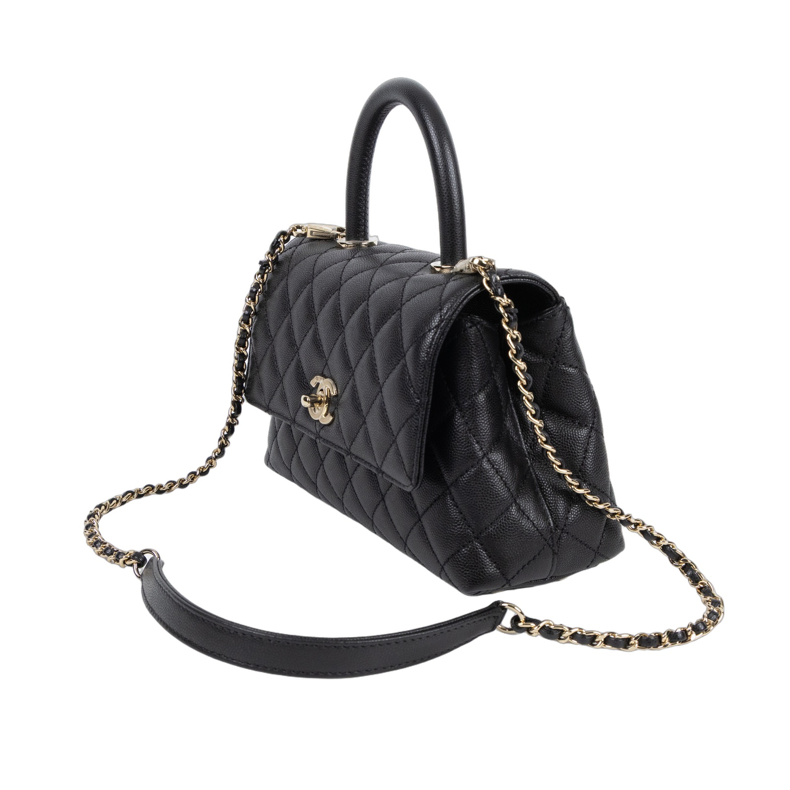 香奈兒 CHANEL Handle 24 手提 口蓋包 A92990 晶片款 黑荔枝HANDLE24 背帶