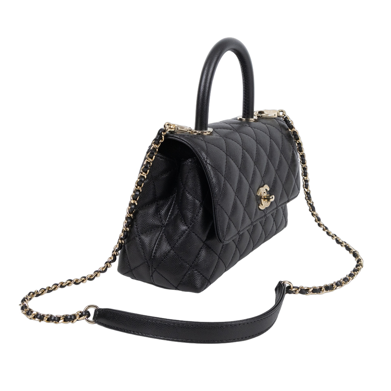 香奈兒 CHANEL Handle 24 手提 口蓋包 A92990 晶片款 黑荔枝HANDLE24 背帶