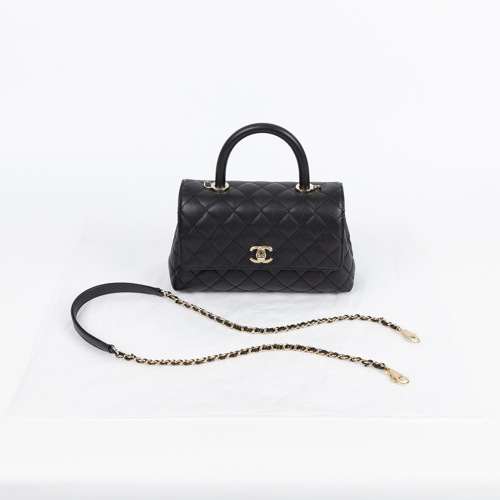香奈兒 CHANEL Handle 24 手提 口蓋包 A92990 晶片款 黑荔枝HANDLE24 背帶