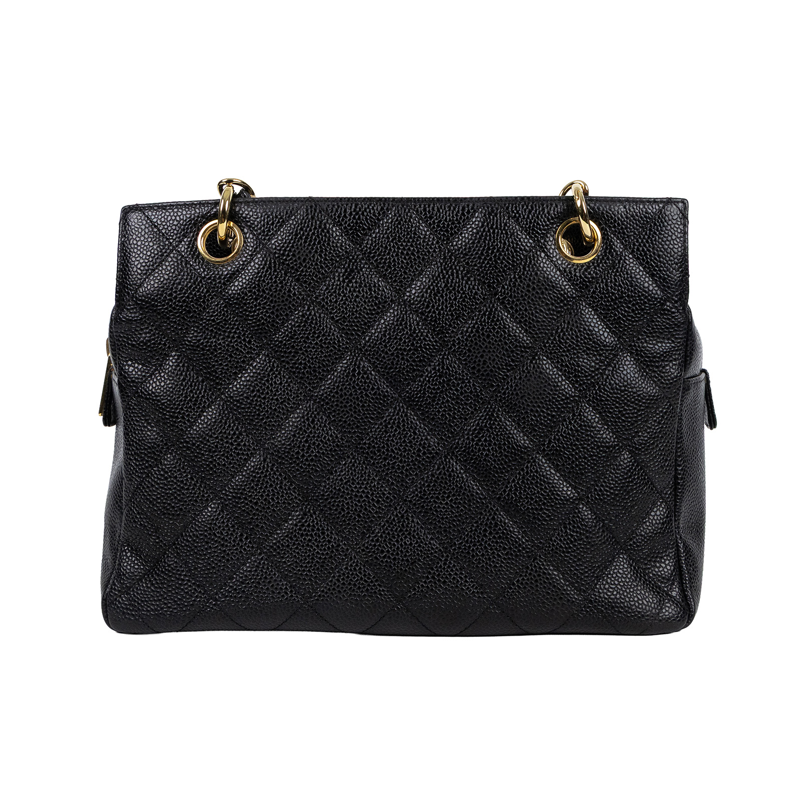 香奈兒 CHANEL PST Petite Shopping Tote CC Logo 菱格 荔枝紋 肩背 托特包  7開黑荔枝托特鍊包 保證卡