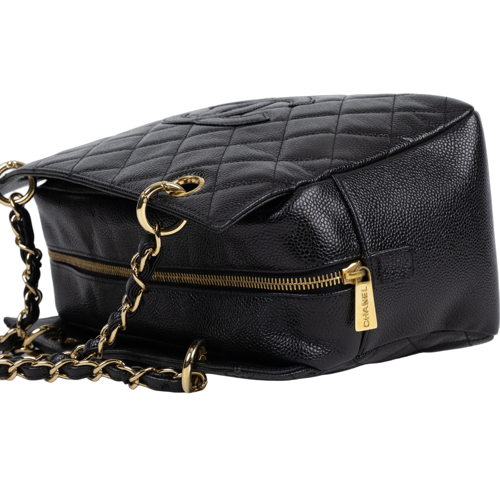 香奈兒 CHANEL PST Petite Shopping Tote CC Logo 菱格 荔枝紋 肩背 托特包  7開黑荔枝托特鍊包 保證卡