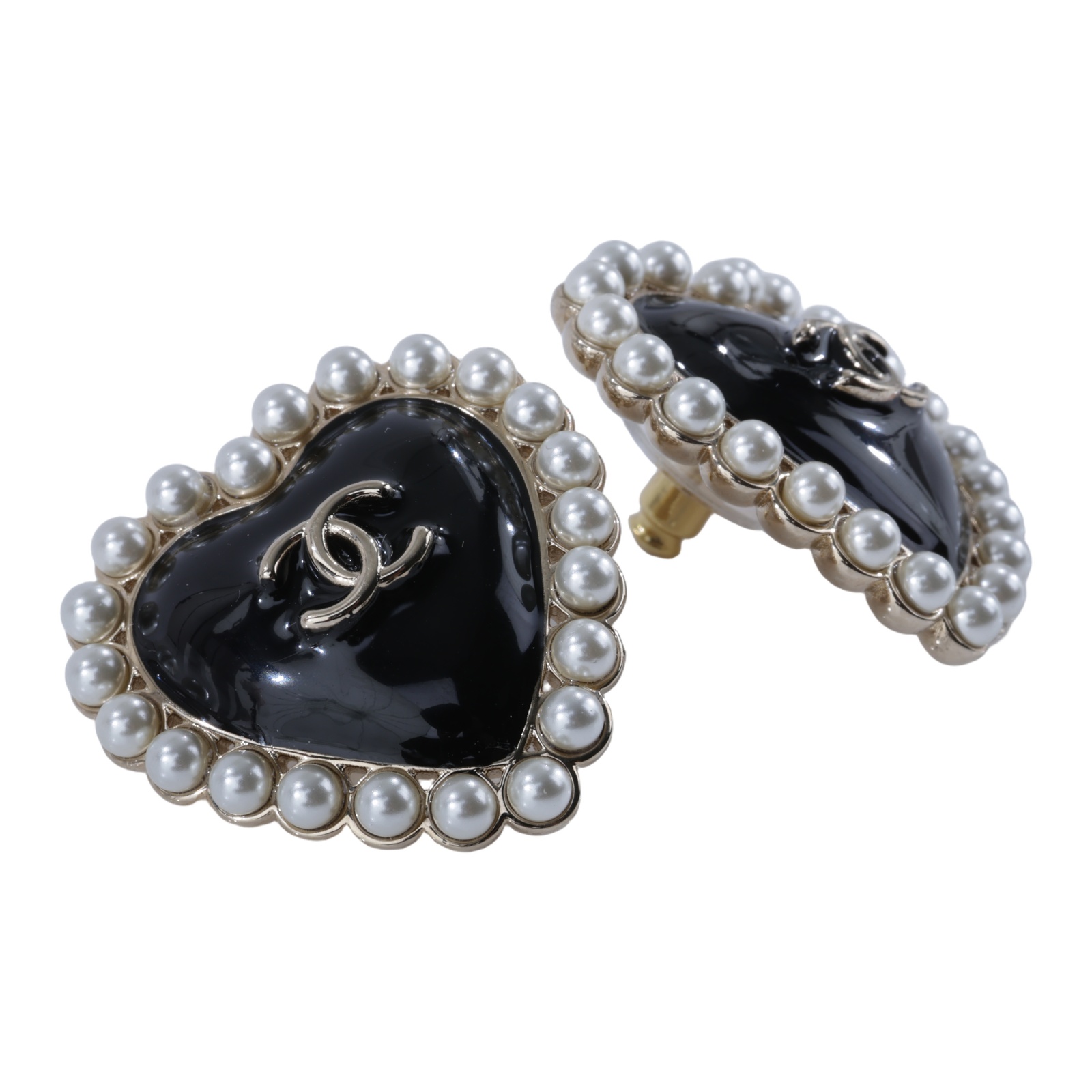 香奈兒 CHANEL CC LOGO 耳環 耳釘 ABG357 B21625B25 B 黑珍珠愛心雙C耳環 無附屬品