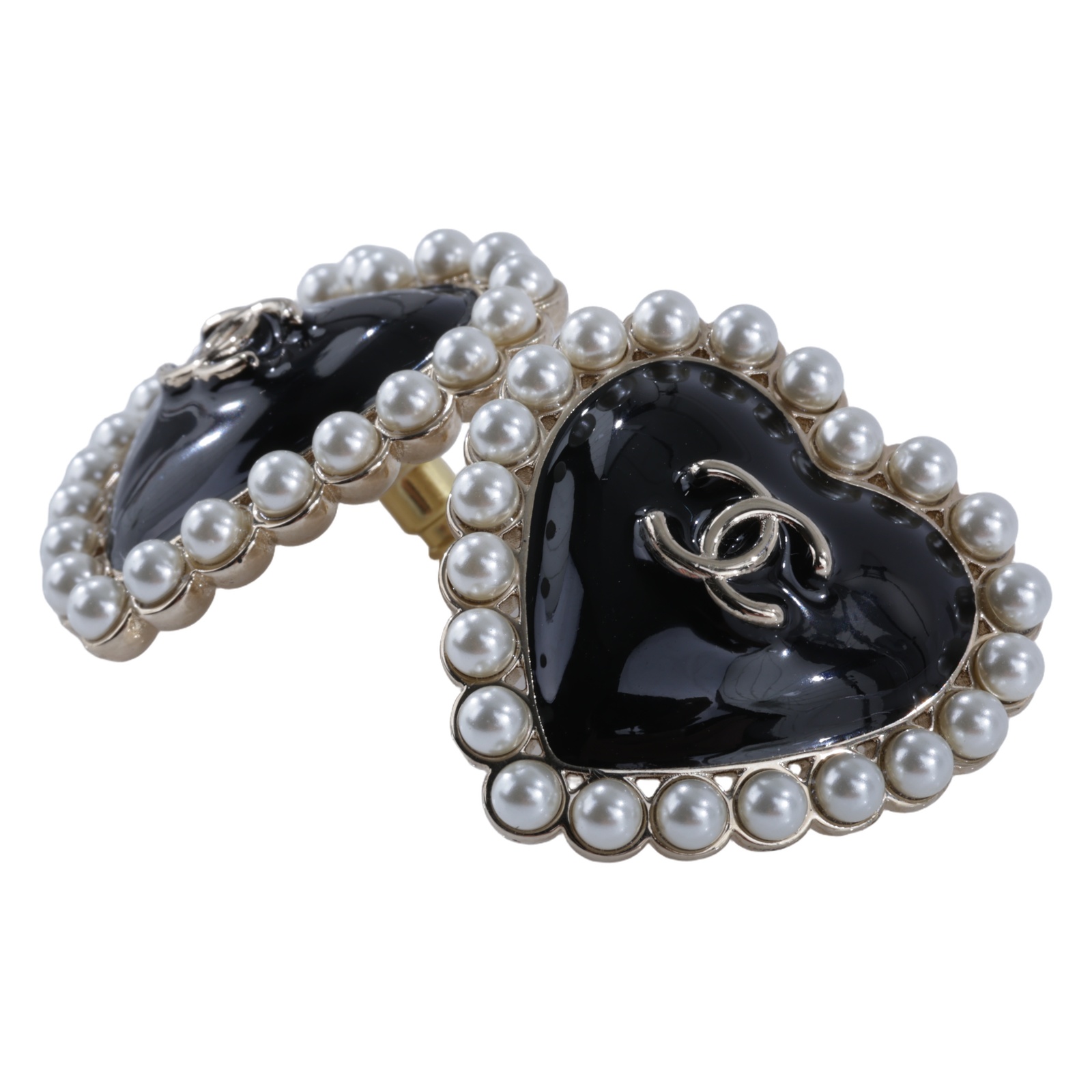 香奈兒 CHANEL CC LOGO 耳環 耳釘 ABG357 B21625B25 B 黑珍珠愛心雙C耳環 無附屬品