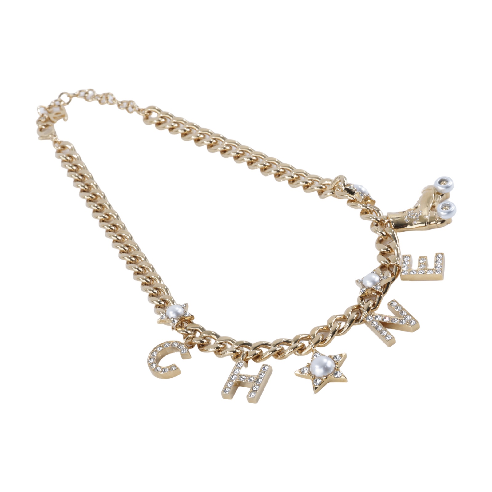 香奈兒 CHANEL CC LOGO 項鍊 C24 C 水鑽LOGO溜冰鞋項鍊 無附屬品