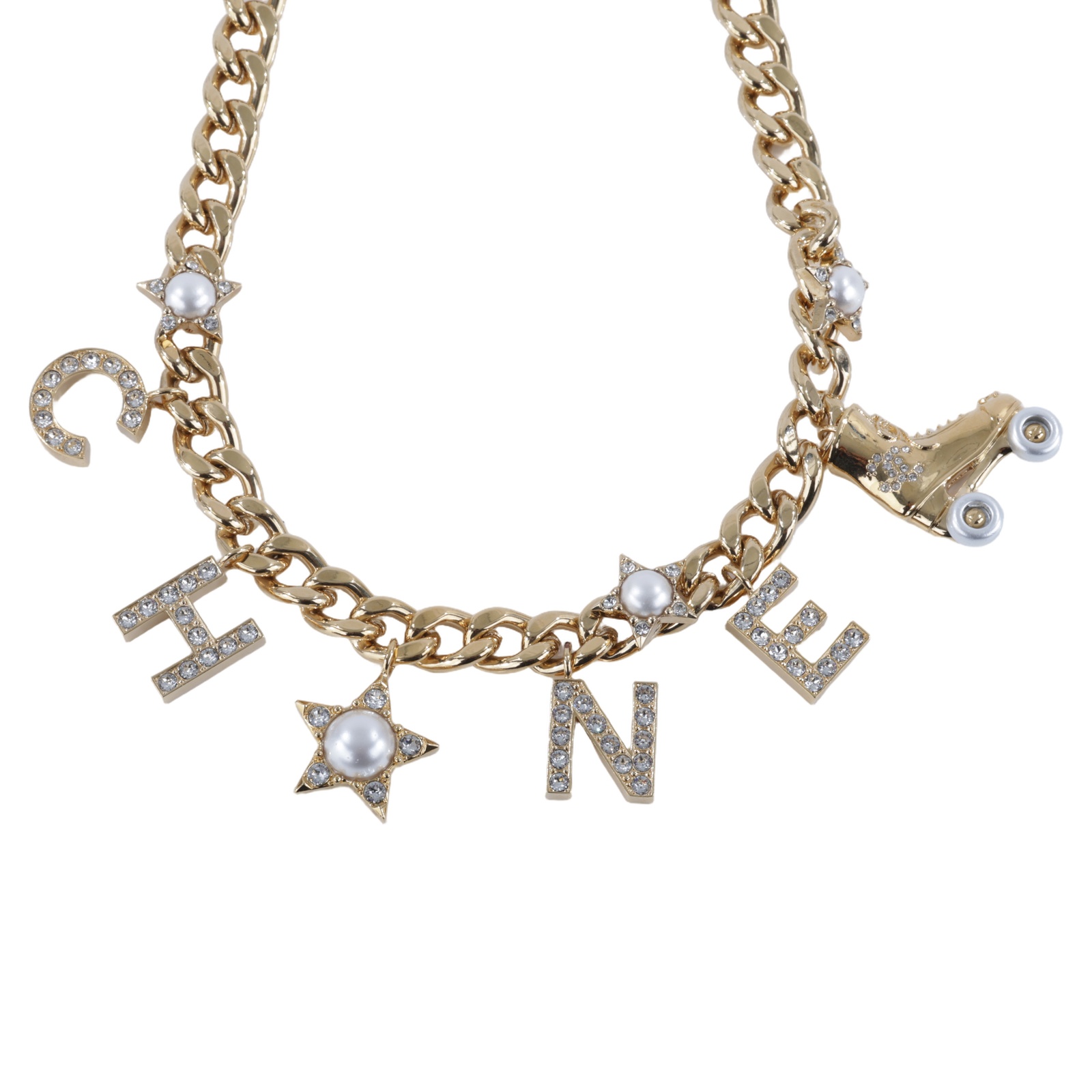 香奈兒 CHANEL CC LOGO 項鍊 C24 C 水鑽LOGO溜冰鞋項鍊 無附屬品