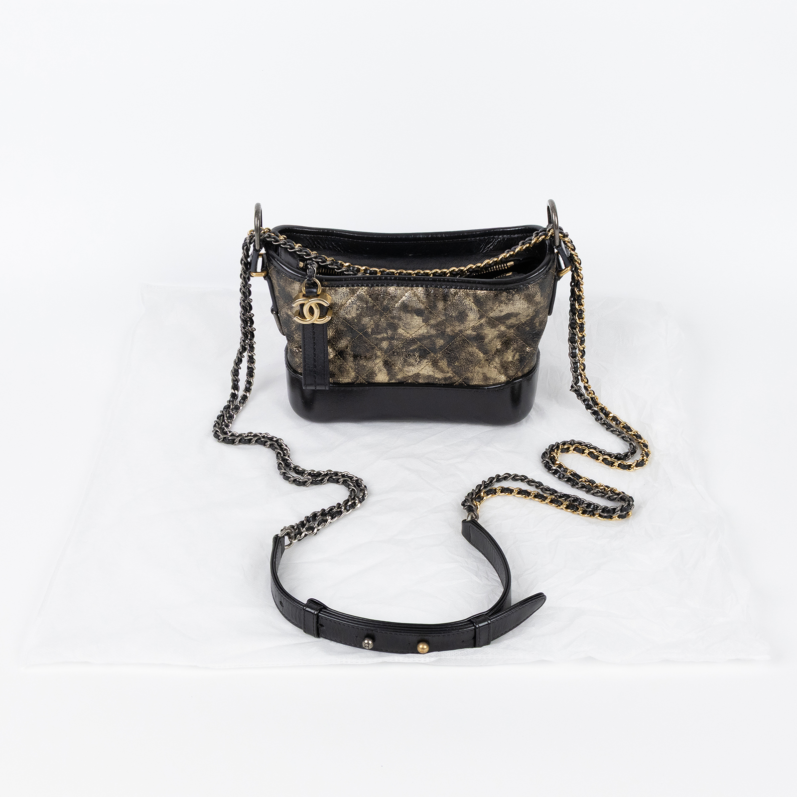 香奈兒 CHANEL 流浪包 小型 A91810 26開黑金流浪包 小號 無附屬品