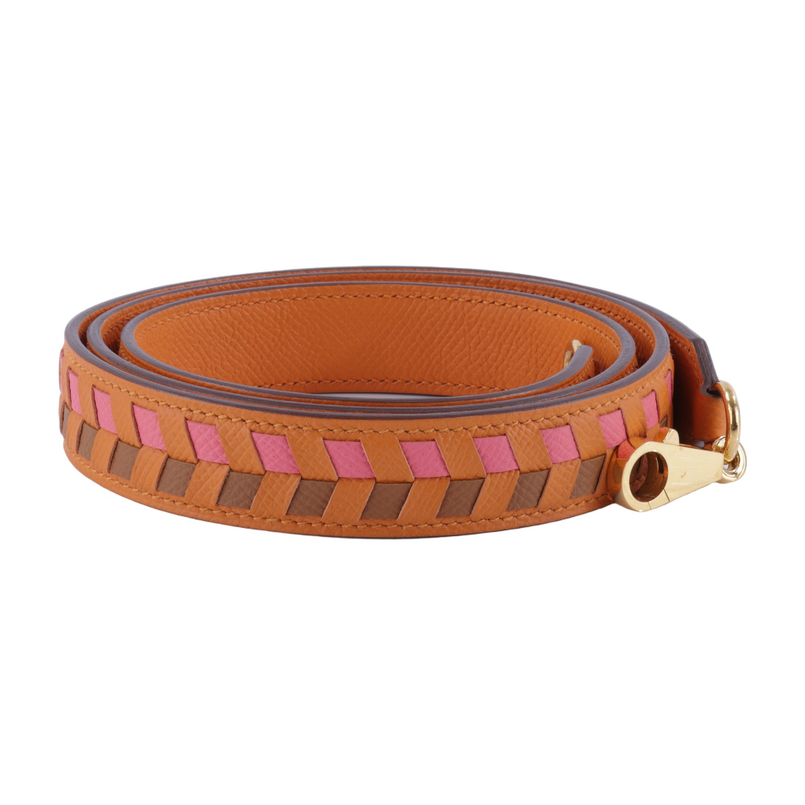 愛馬仕 Hermes Tressage 包包 背帶 肩帶  C FM 009 PM C刻 粉棕橘色編織背帶 無附屬品