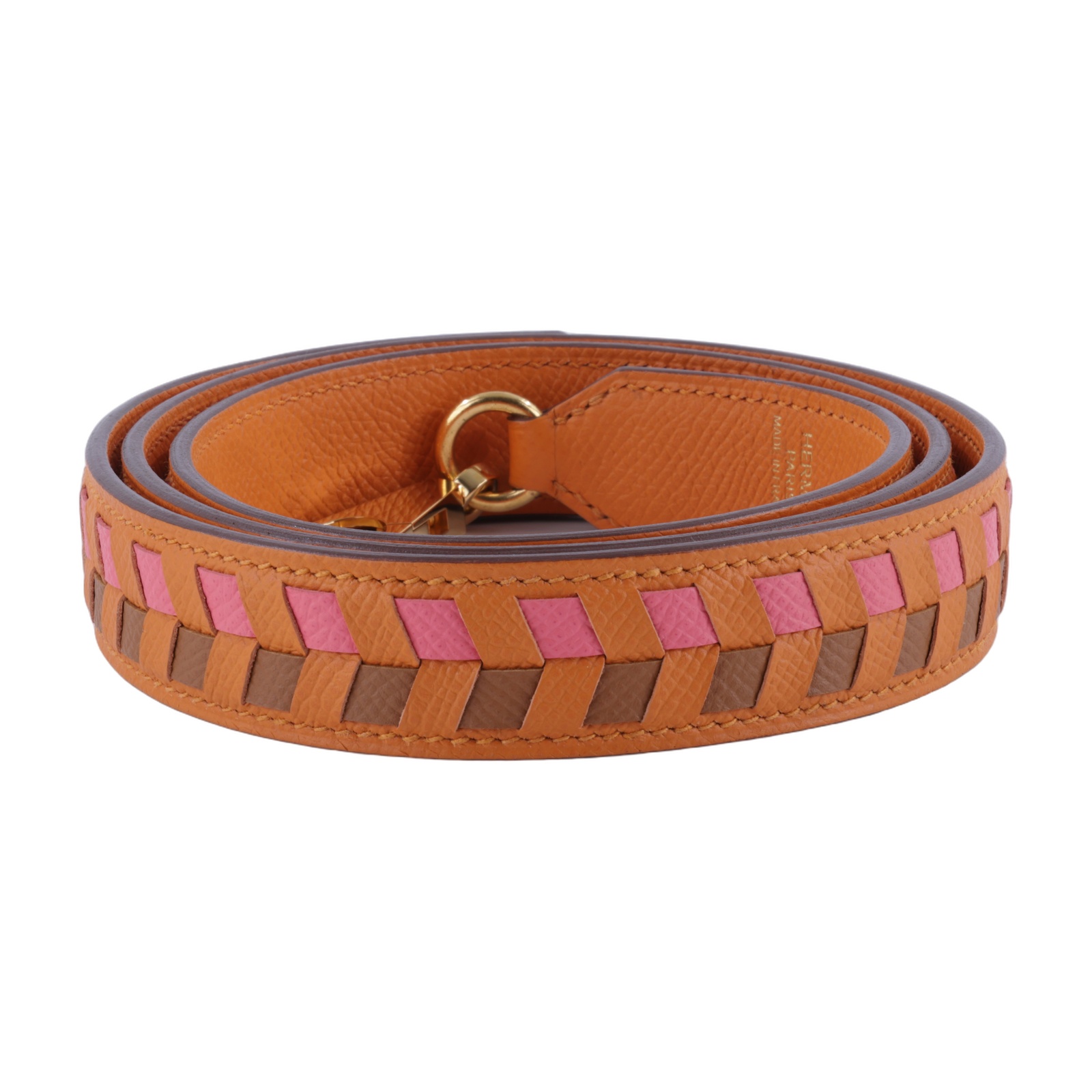 愛馬仕 Hermes Tressage 包包 背帶 肩帶  C FM 009 PM C刻 粉棕橘色編織背帶 無附屬品