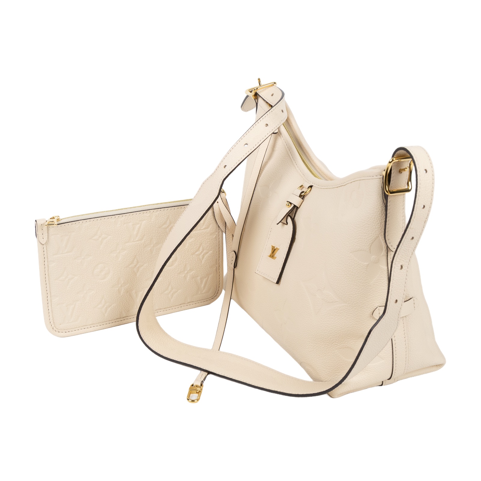 路易威登 LOUIS VUITTON CarryAll PM  奶油色 牛皮 肩背包 M46293 晶片款 奶油CarryAll PM 防塵袋/內袋