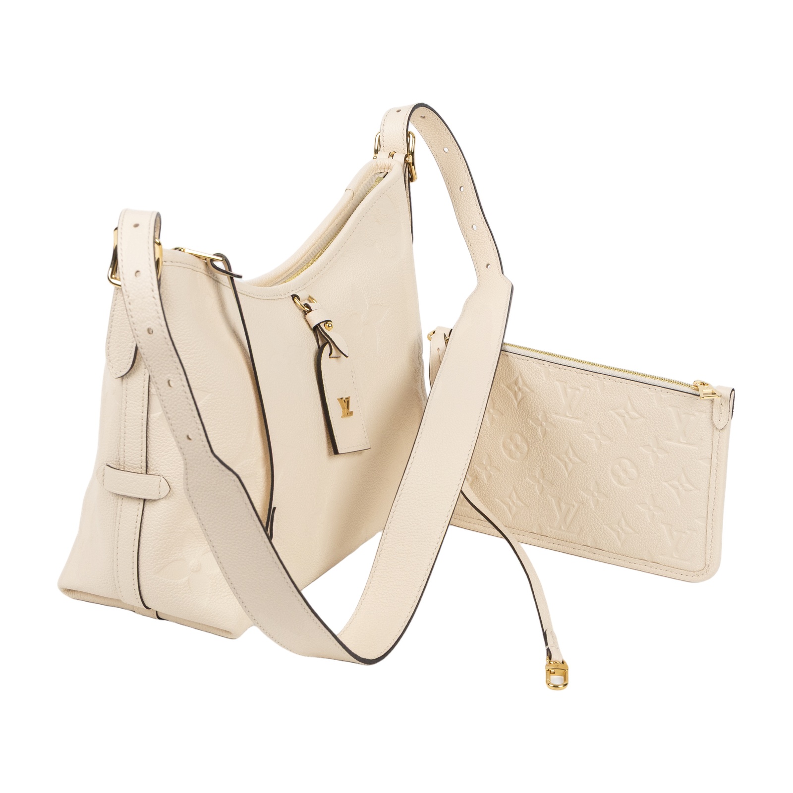 路易威登 LOUIS VUITTON CarryAll PM  奶油色 牛皮 肩背包 M46293 晶片款 奶油CarryAll PM 防塵袋/內袋