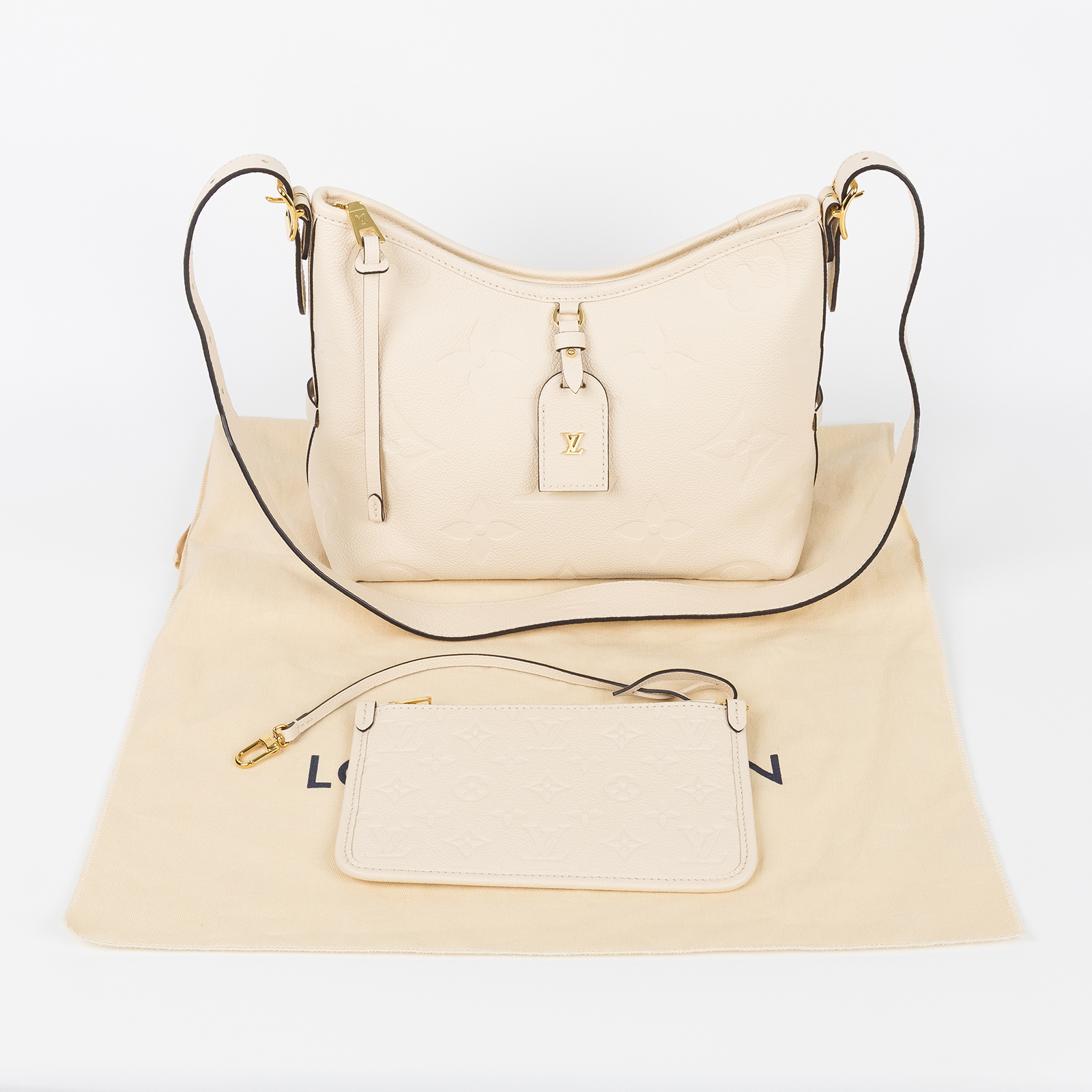 路易威登 LOUIS VUITTON CarryAll PM  奶油色 牛皮 肩背包 M46293 晶片款 奶油CarryAll PM 防塵袋/內袋