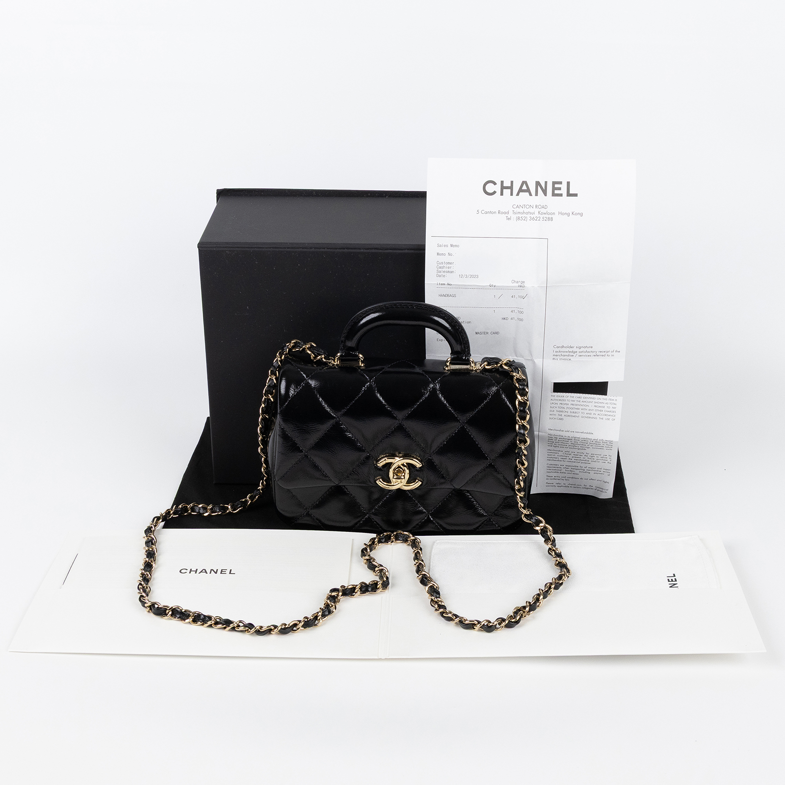 香奈兒 CHANEL 手提 方胖 口蓋包 AS4543 B14863 晶片款 黑油蠟皮提把2WAY 原廠盒子/防塵袋/購買證明