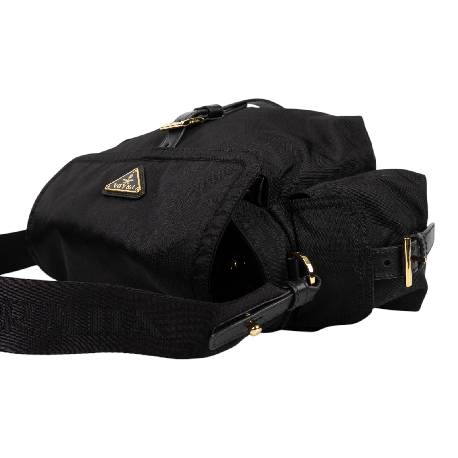 普拉達 PRADA Explore Re-Nylon 中型 翻蓋肩背袋 1BD394_RDLN 黑RE-NYLON EXPLORE MEDIUM 背帶2/防塵袋