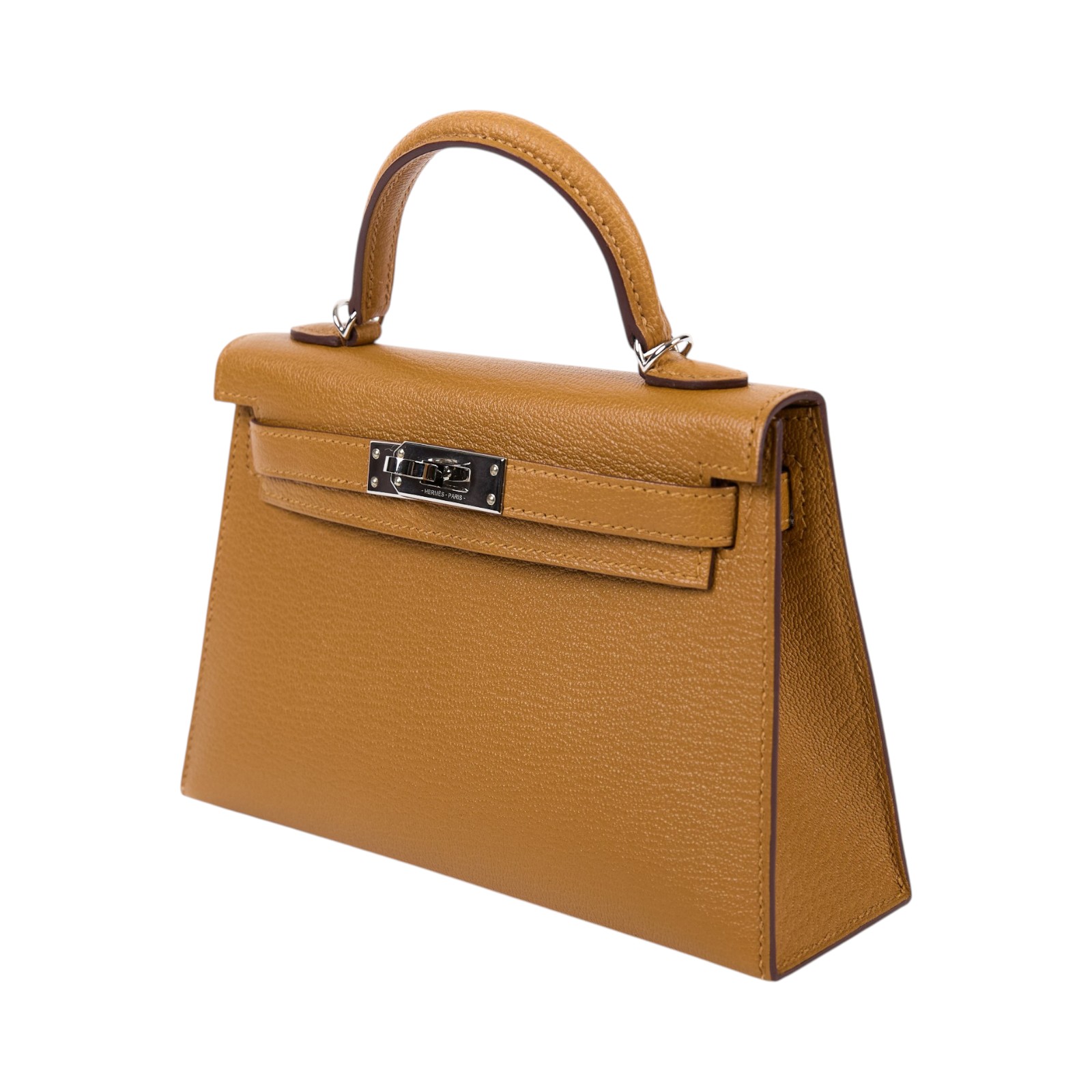 愛馬仕 Hermes Kelly Bag 凱莉包 mini 銀色五金 焦糖色 可可色 H079148CKCL /KHT768DK  原廠盒子/防塵袋/背帶/台灣購買證明