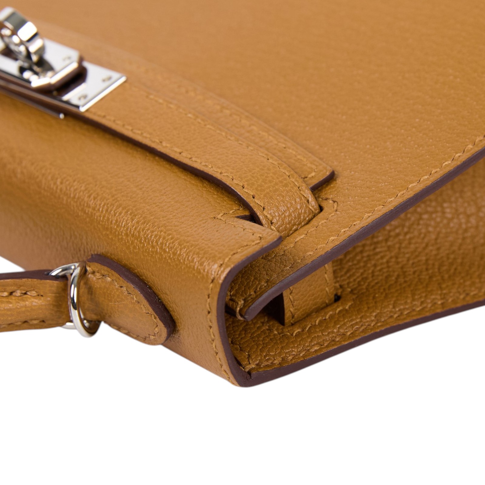 愛馬仕 Hermes Kelly Bag 凱莉包 mini 銀色五金 焦糖色 可可色 H079148CKCL /KHT768DK  原廠盒子/防塵袋/背帶/台灣購買證明