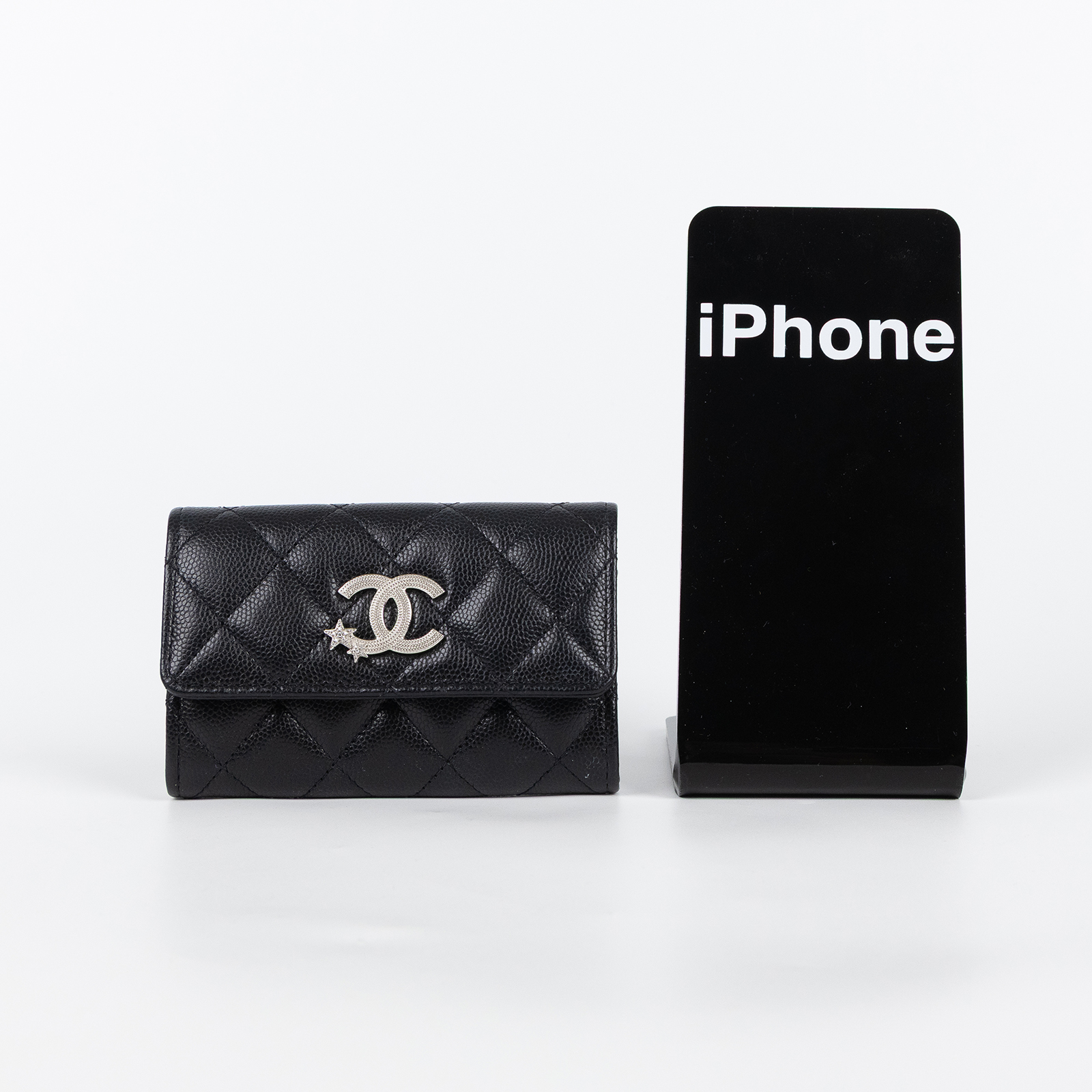 香奈兒 CHANEL 錢包 卡包 AP3729 晶片款 黑荔枝翻蓋星星卡包 無附屬品