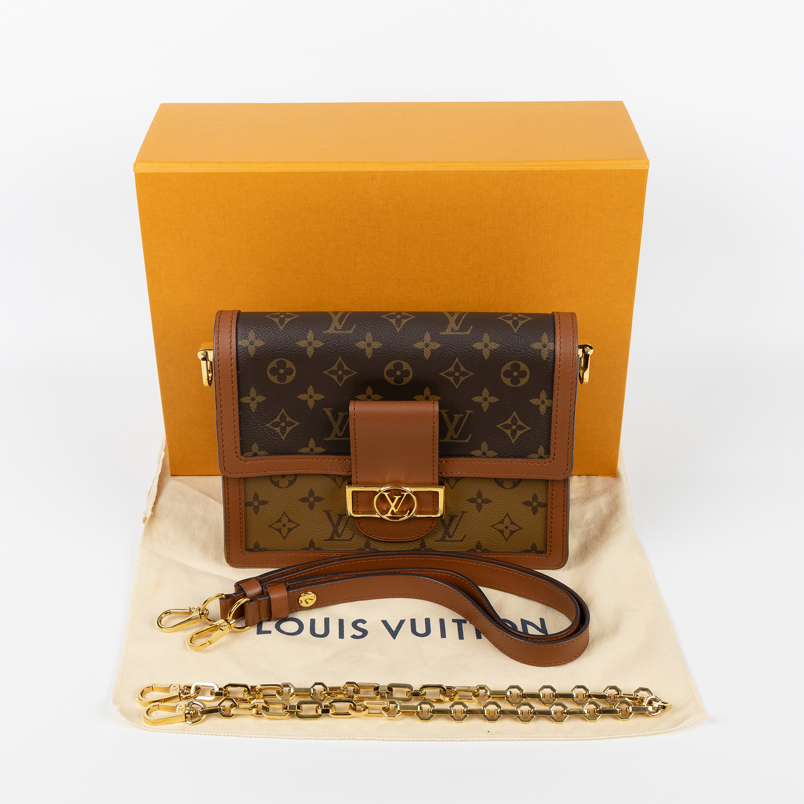 路易威登 LOUIS VUITTON Dauphine MM 手提包 雙色翻蓋斜背 鏈帶包 M45958 原花DAUPHINE MM 原廠盒子/防塵袋/背帶2