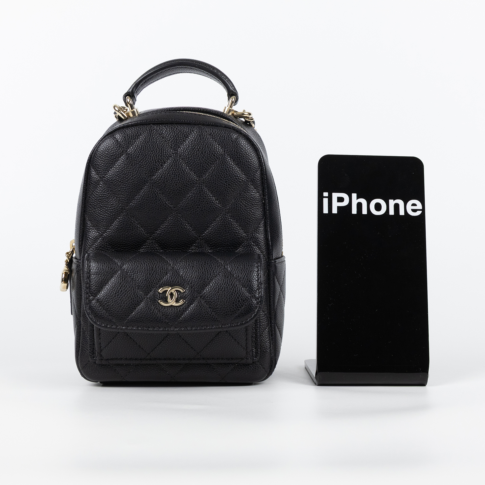 香奈兒 CHANEL 經典 迷你 後背包 AP3753 晶片款 黑淡金荔枝迷你後背包 原廠盒子/防塵袋