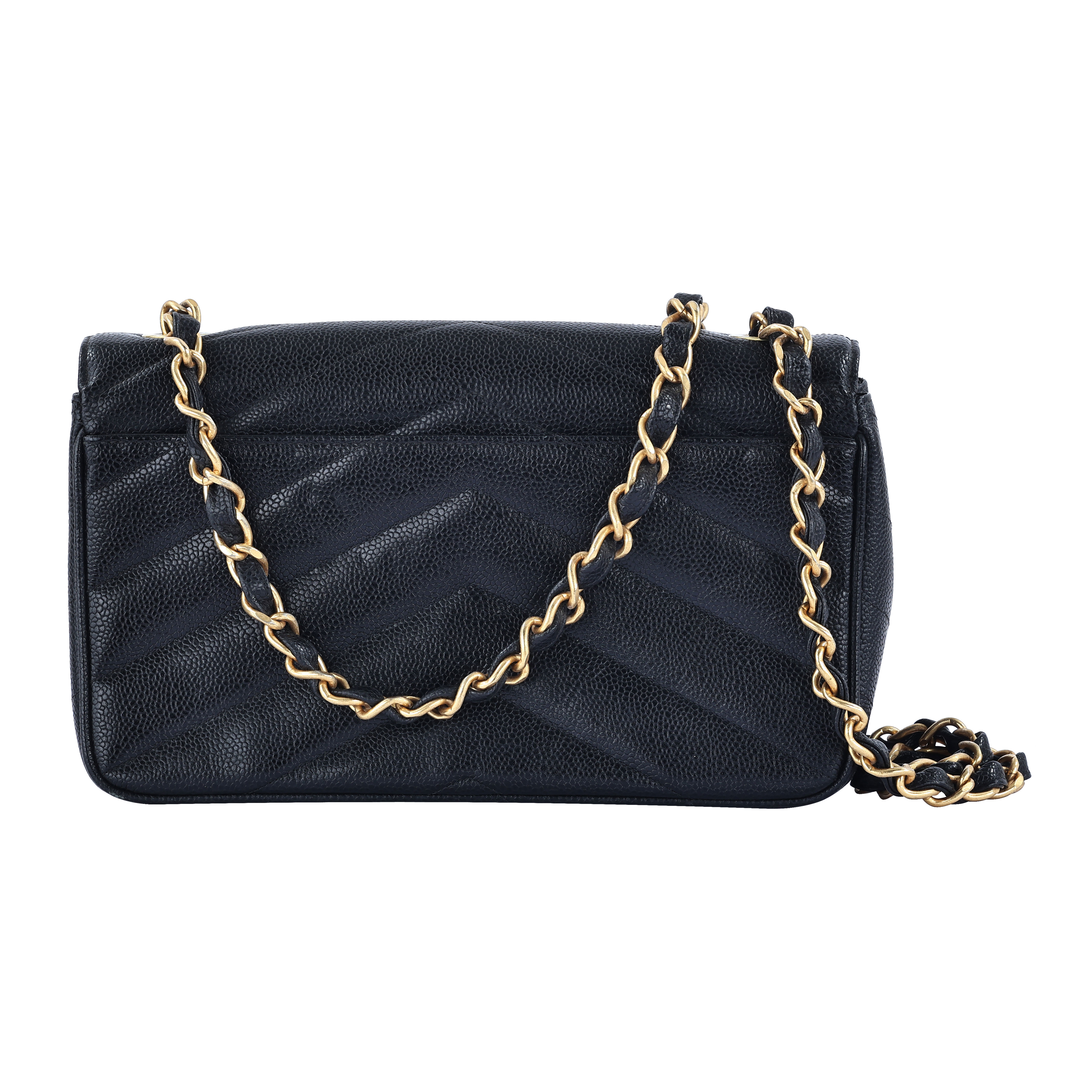 香奈兒 CHANEL 肩背 斜背 人字 口蓋包  3開 黑荔枝山形單蓋包26CM