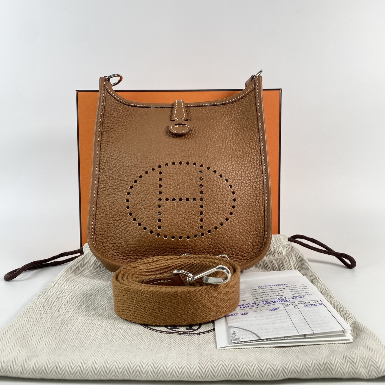 愛馬仕 Hermes Evelyne Bag Mini 伊芙琳包 Evelyne 16 EV16 B刻 金棕MINI EVELYNE 原廠盒子/防塵袋/購買證明