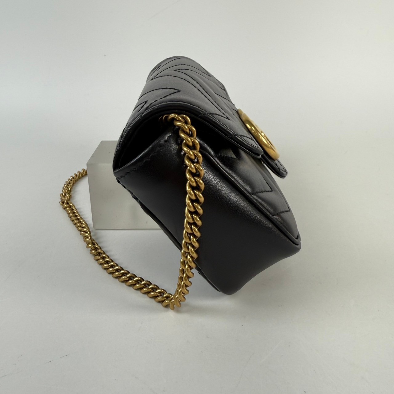 古馳 GUCCI GG Mormont 絎縫 超迷你袋 476433 黑MARMONT MINI 原廠盒子/防塵袋