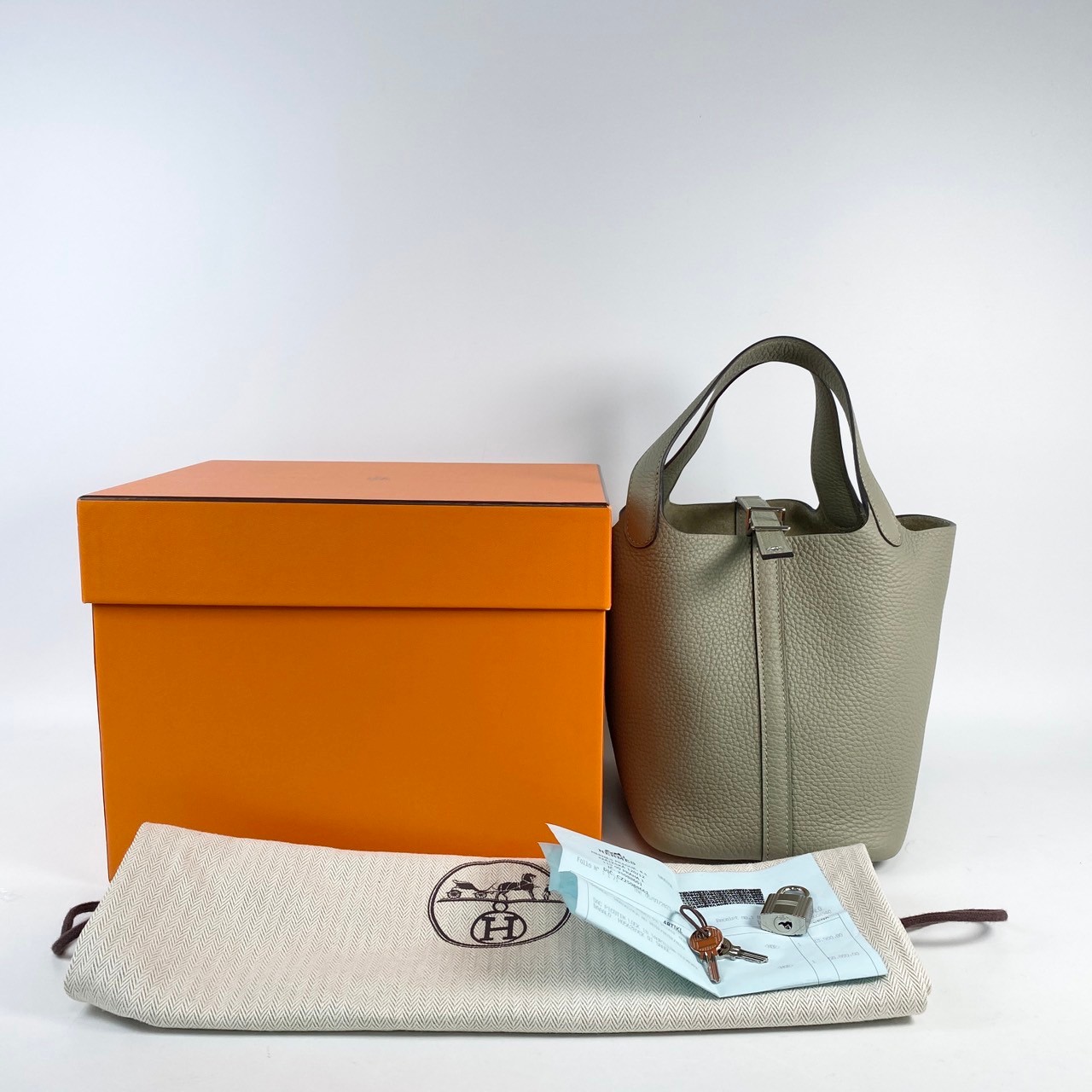 愛馬仕 Hermes Picotin Lock 18 菜籃子包 PT18 B刻 鼠尾草綠銀扣PICOTIN18 原廠盒子/防塵袋/鎖組/購買證明影本