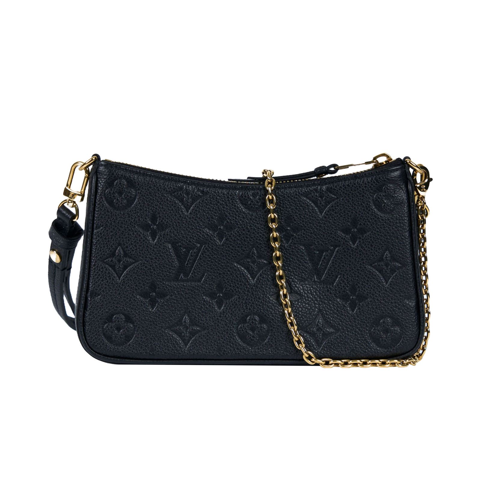 路易威登 LOUIS VUITTON Easy Pouch On Strap 壓紋牛皮二用包 黑色 M80349 晶片款  原廠盒子/防塵袋
