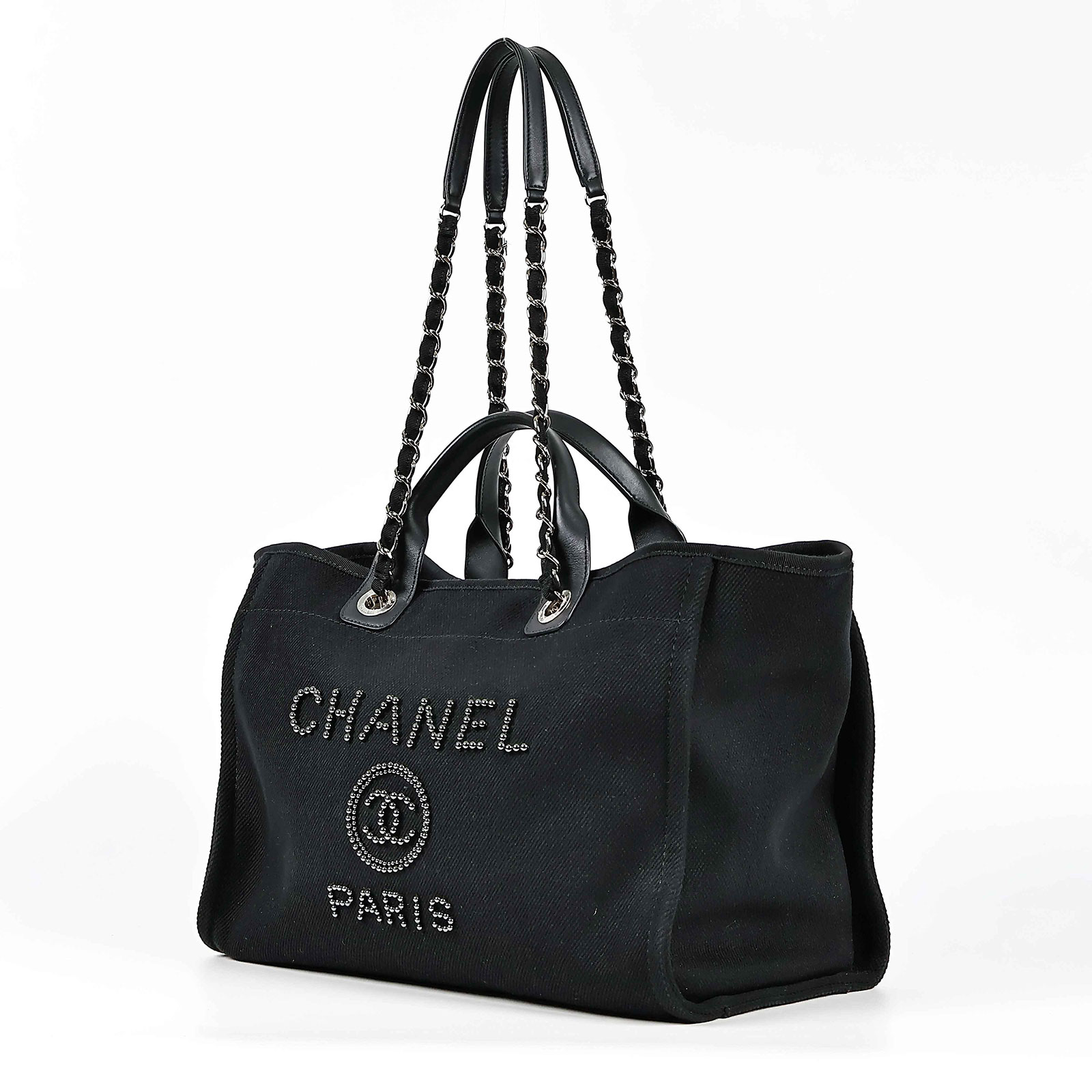 香奈兒 CHANEL 海灘包 大型  29開黑珠珠LOGO沙灘包 防塵袋/購買證明