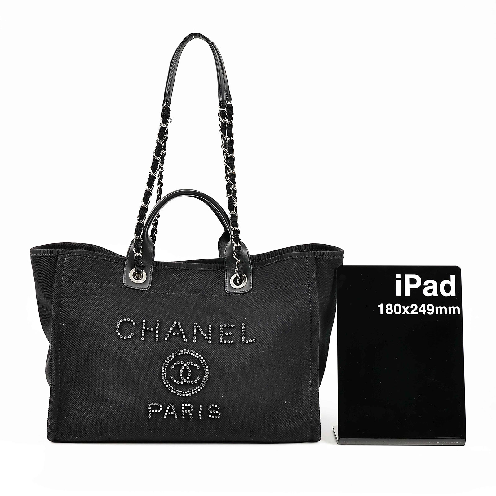 香奈兒 CHANEL 海灘包 大型  29開黑珠珠LOGO沙灘包 防塵袋/購買證明