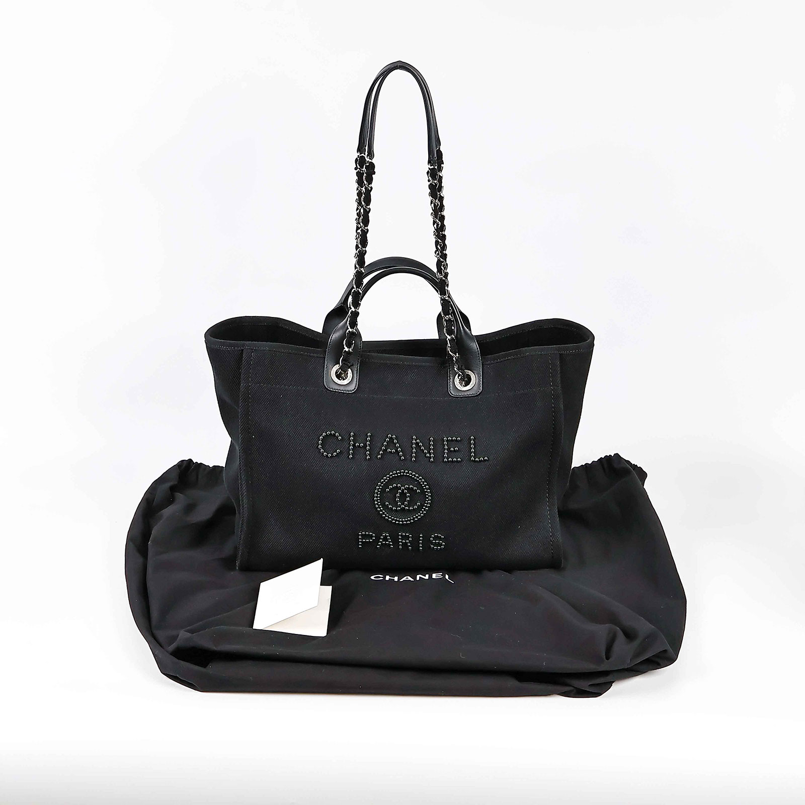 香奈兒 CHANEL 海灘包 大型  29開黑珠珠LOGO沙灘包 防塵袋/購買證明