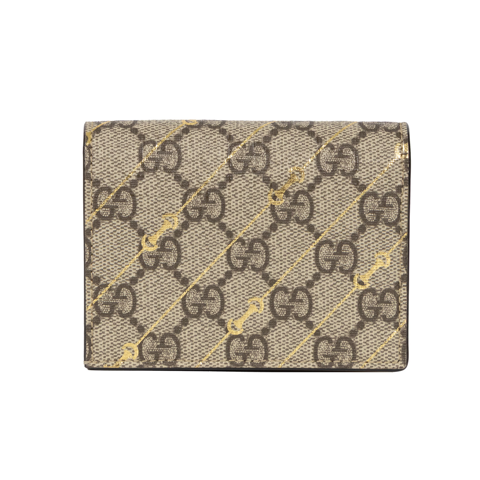 古馳 GUCCI GG Supreme  扣式 零錢 短夾 錢包 774332 燙金馬銜扣二折零錢卡包 原廠盒子/防塵袋/購買證明