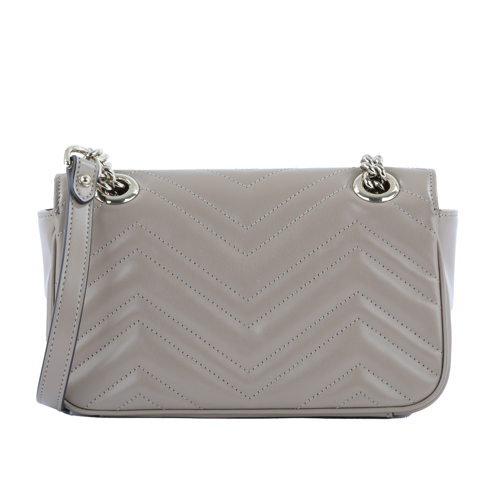 古馳 GUCCI GG Marmont 迷你肩揹袋 446744 灰褐色MARMONT鍊包 原廠盒子/防塵袋