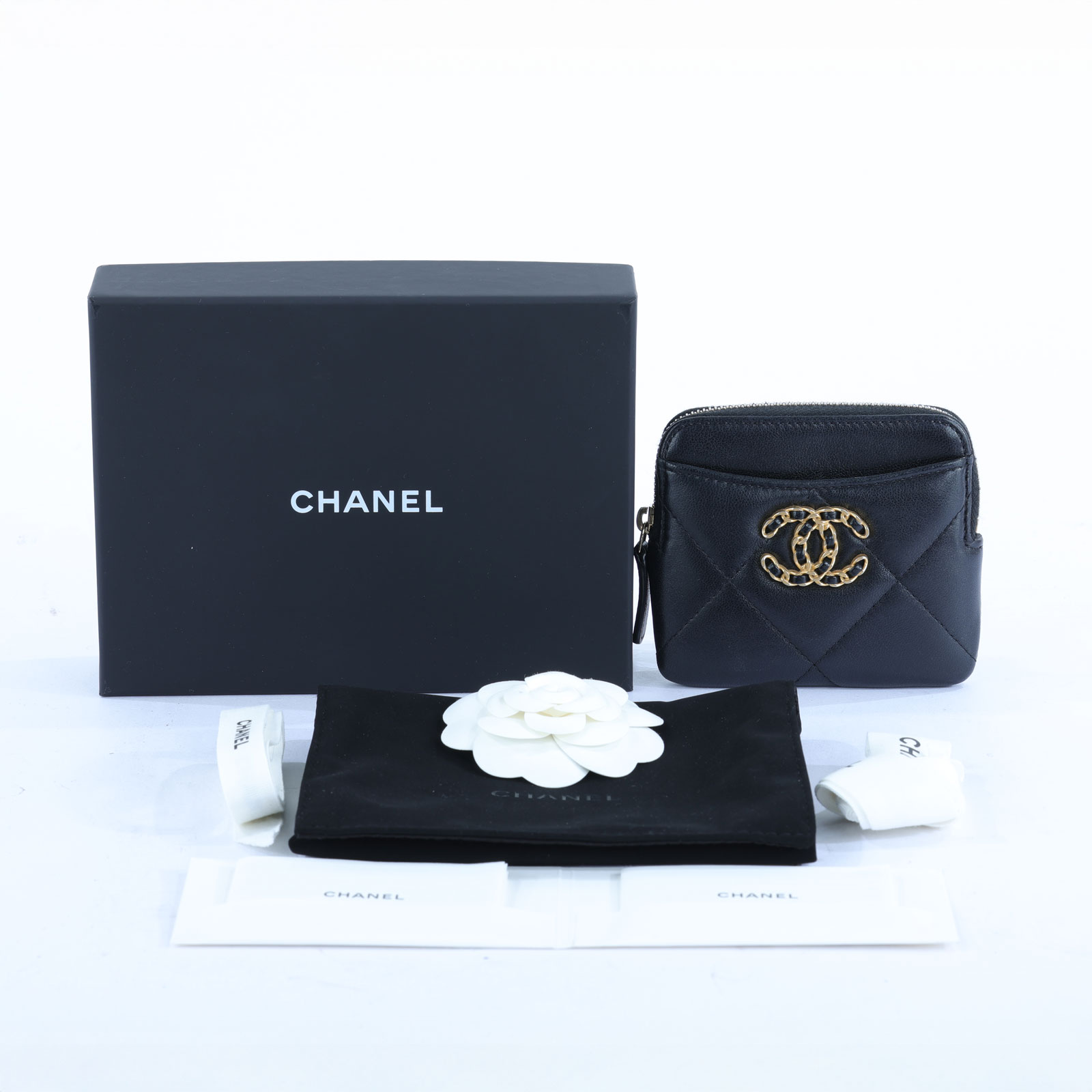 香奈兒 CHANEL 19 菱格紋 拉鍊零錢包 AP2086 晶片款 黑19吐司零錢包 原廠盒子/防塵袋