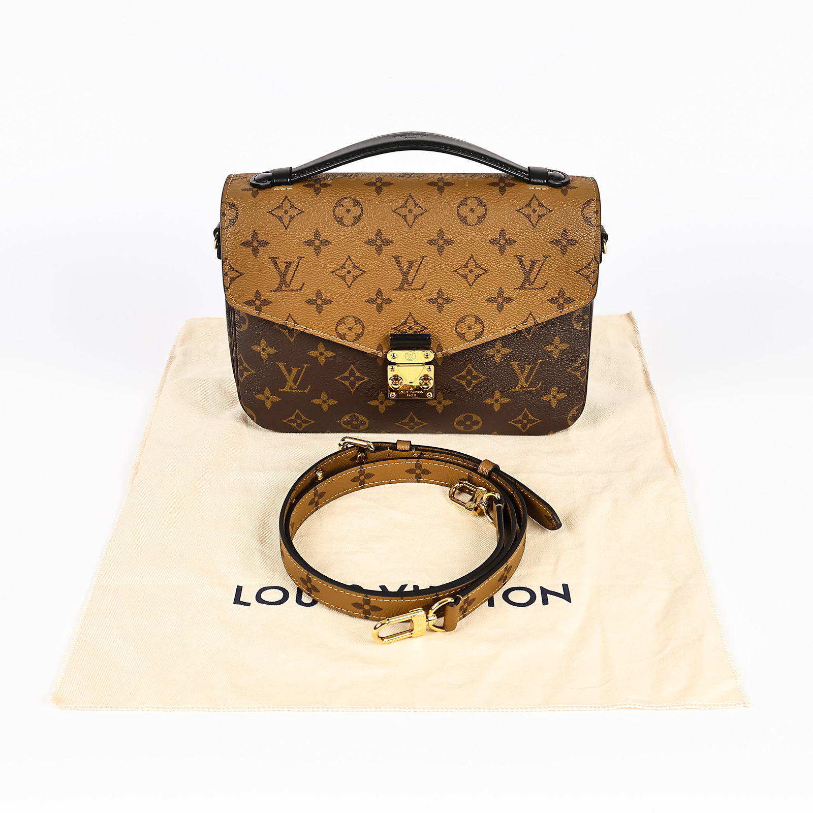 路易威登 LOUIS VUITTON Pochette Métis 拚色設計 釦式 手提 斜背包 M44876 雙色原花郵差包 防塵袋