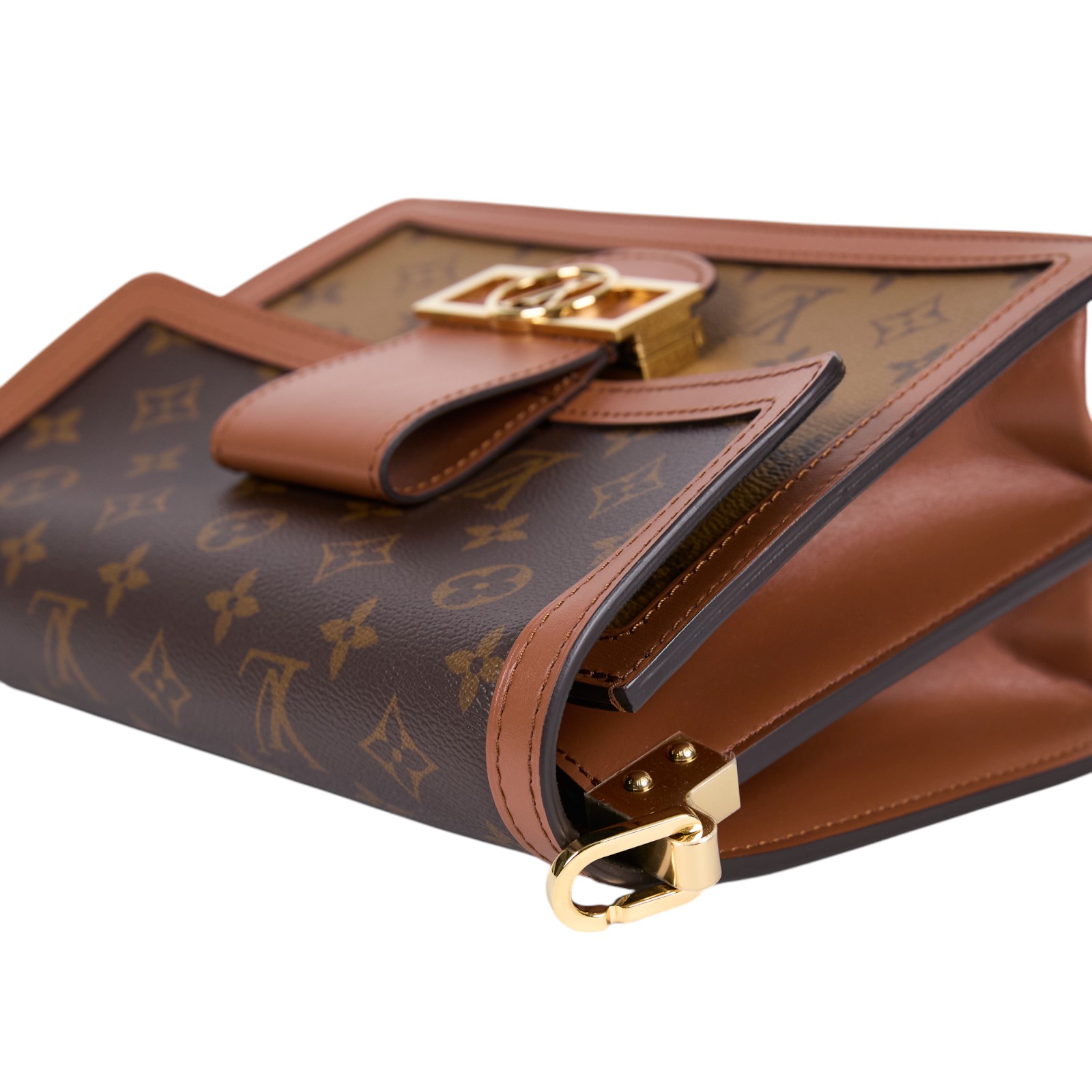 路易威登 LOUIS VUITTON Dauphine MM 手提包 雙色翻蓋斜背 鏈帶包 M44391 晶片款 原廠盒子/防塵袋/背帶2