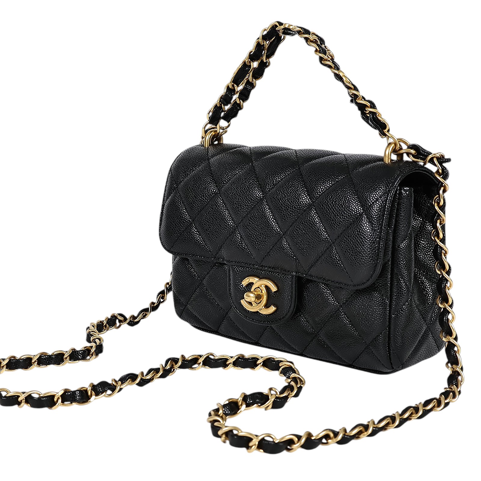 香奈兒 CHANEL 方胖 手提 肩背 皮穿鍊口蓋包  晶片款 黑荔枝雙鍊方胖 防塵袋