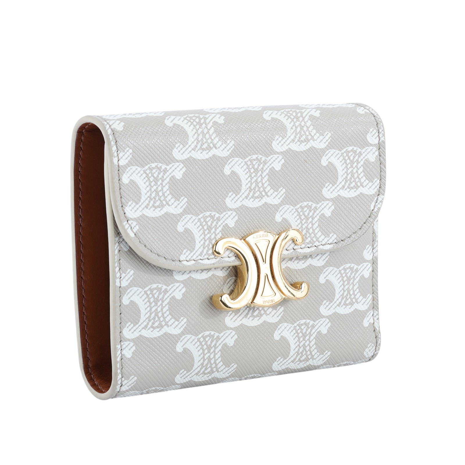 思琳 CELINE 標識印花 小型 錢包 Triomphe 凱旋門 三折 短夾 10D782FID 灰凱旋門白LOGO短夾 無附屬品