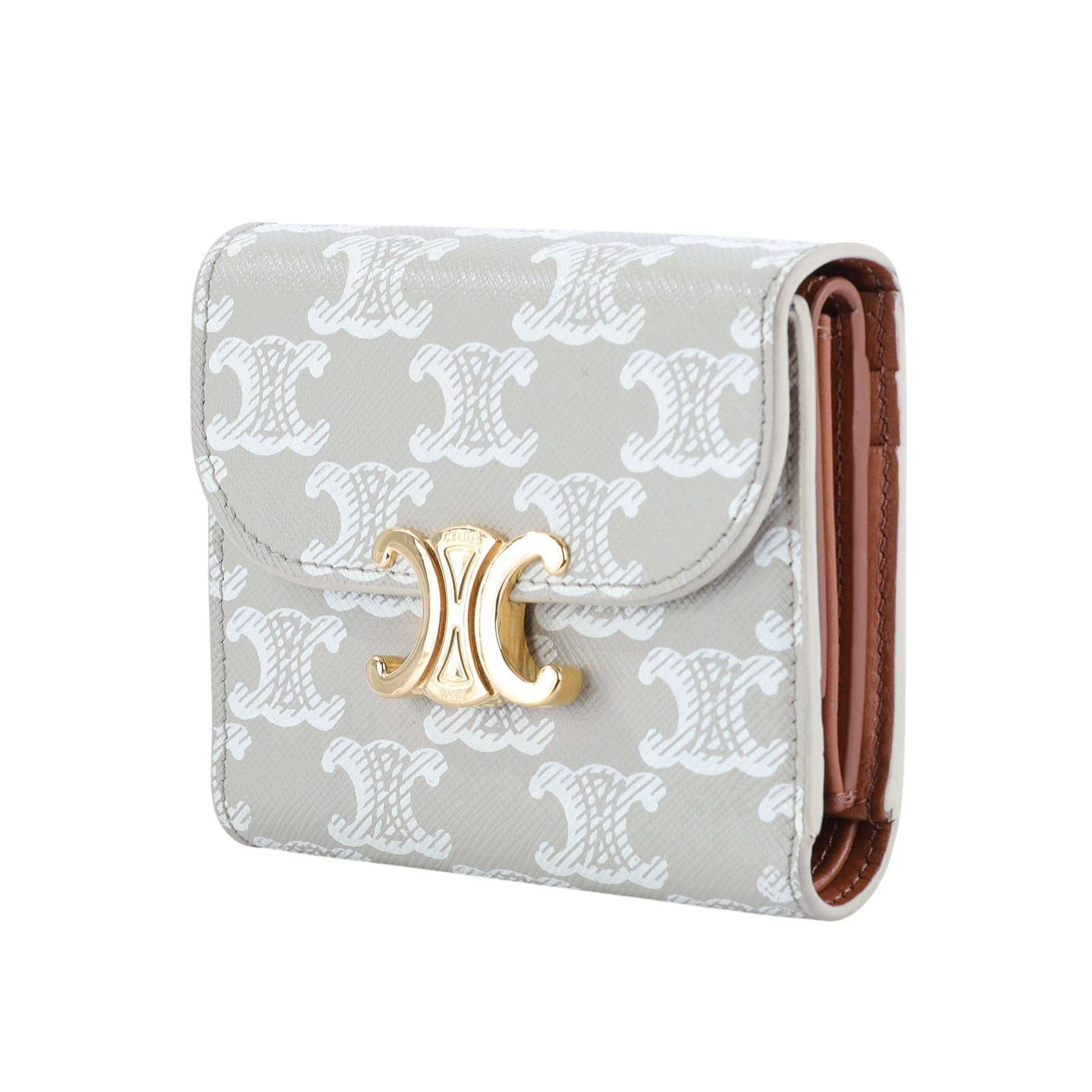 思琳 CELINE 標識印花 小型 錢包 Triomphe 凱旋門 三折 短夾 10D782FID 灰凱旋門白LOGO短夾 無附屬品