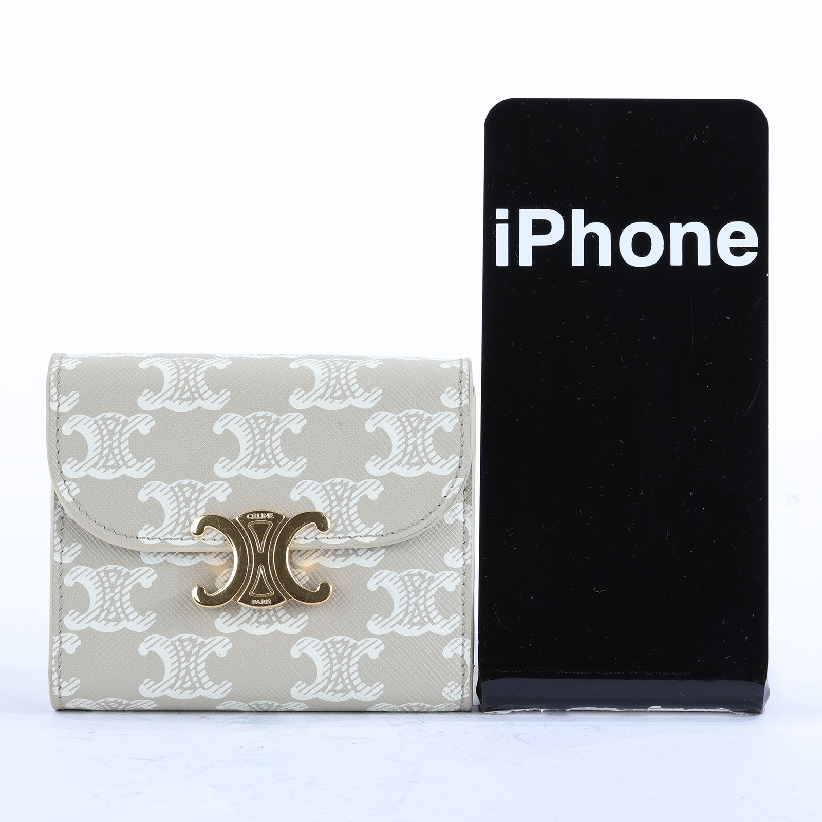 思琳 CELINE 標識印花 小型 錢包 Triomphe 凱旋門 三折 短夾 10D782FID 灰凱旋門白LOGO短夾 無附屬品