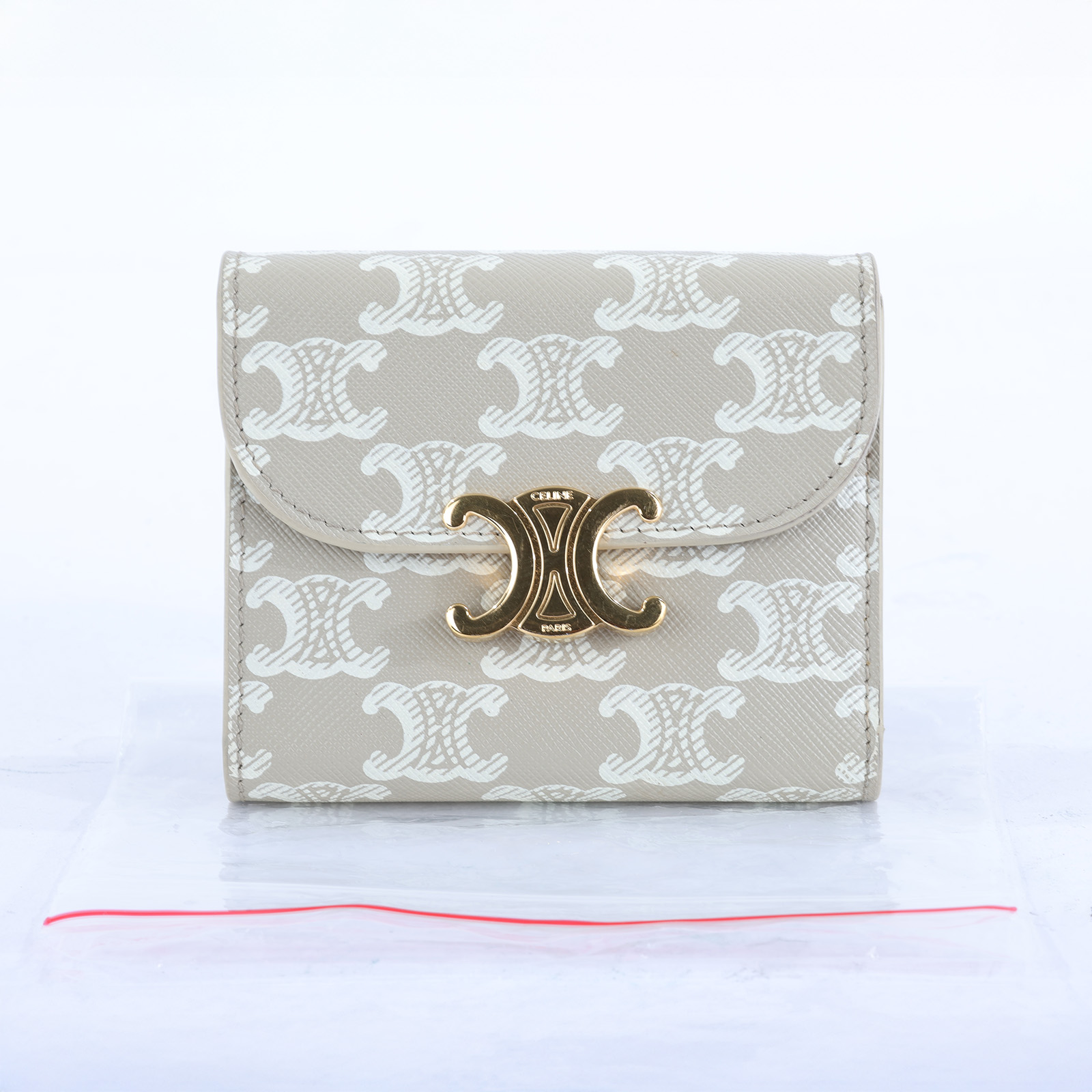 思琳 CELINE 標識印花 小型 錢包 Triomphe 凱旋門 三折 短夾 10D782FID 灰凱旋門白LOGO短夾 無附屬品