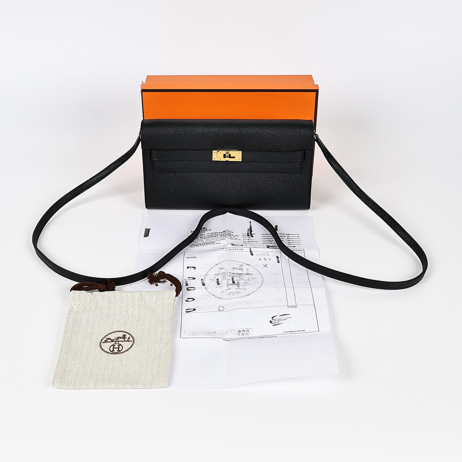 愛馬仕 Hermes Kelly to go 長夾肩背包 KLG B刻 黑KELLY TO GO 原廠盒子/購買證明影本