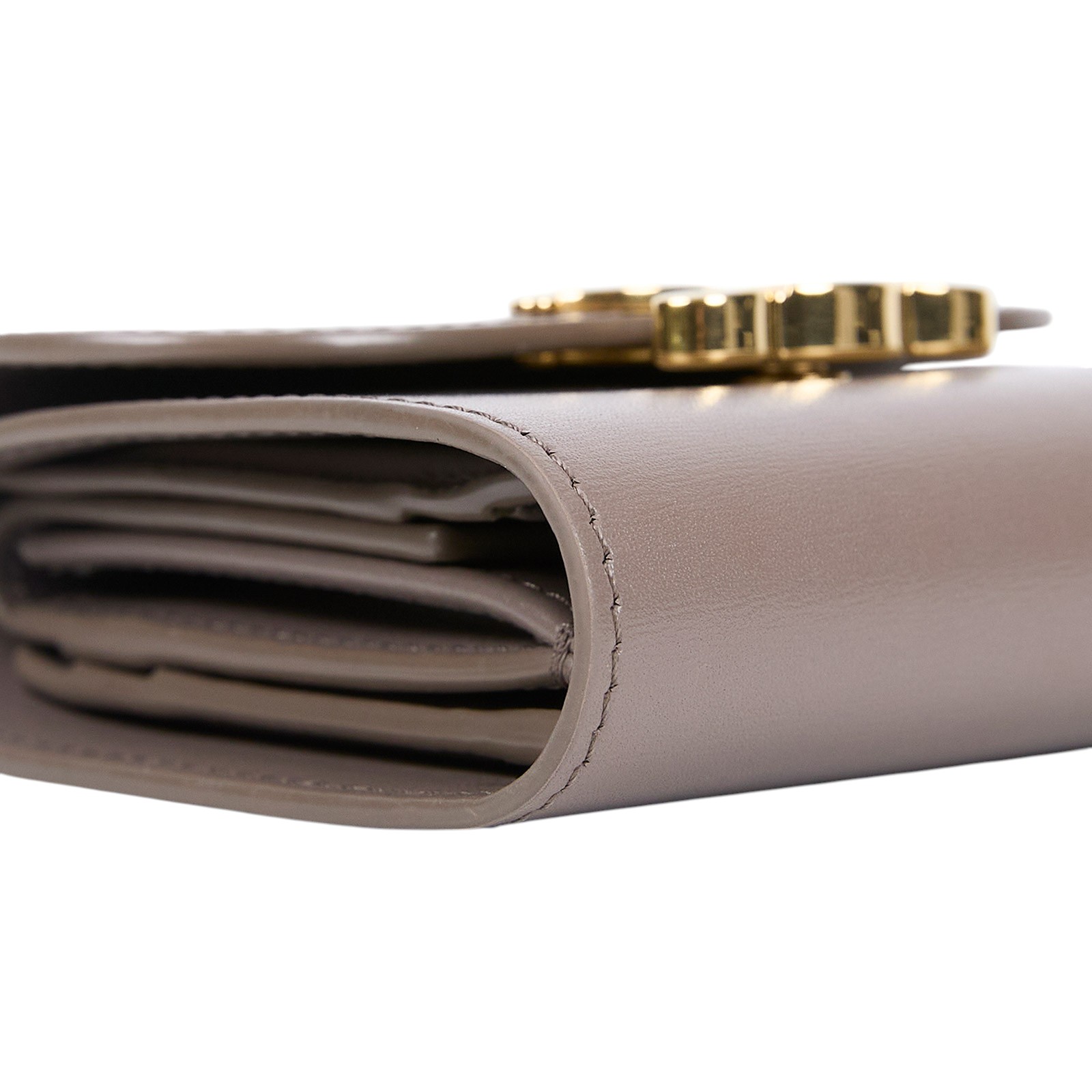 思琳 CELINE 亮面牛皮革 TRIOMPHE COMPACT 銀包連零錢格 10I653DPV 灰金TRIOMPHE短夾 原廠盒子/防塵袋/內裏髒污