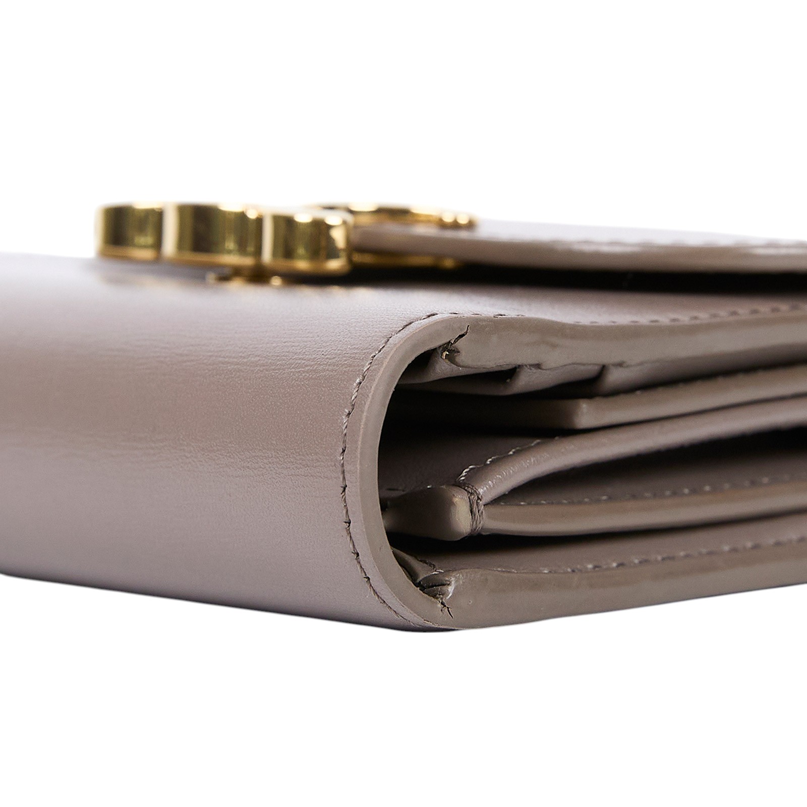 思琳 CELINE 亮面牛皮革 TRIOMPHE COMPACT 銀包連零錢格 10I653DPV 灰金TRIOMPHE短夾 原廠盒子/防塵袋/內裏髒污