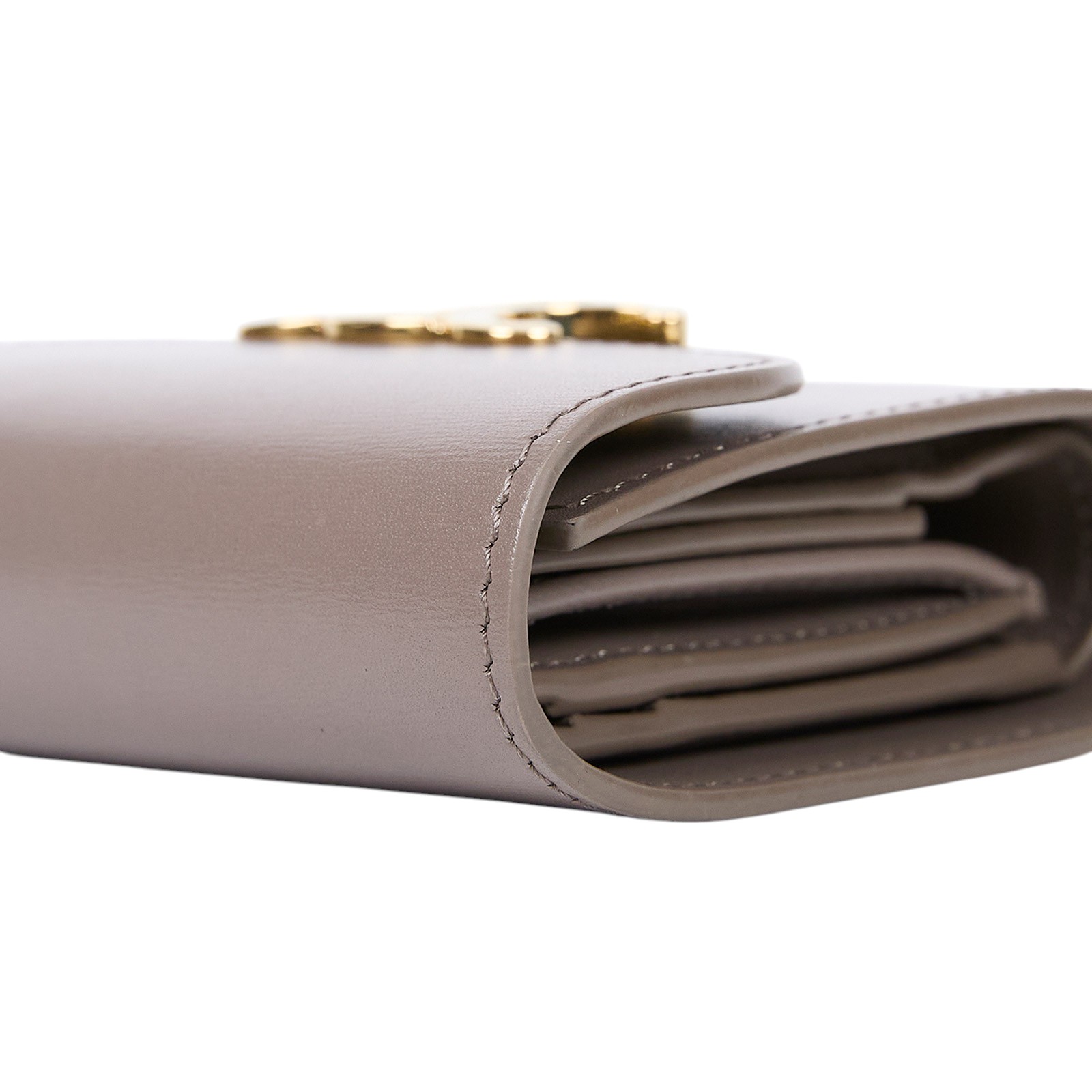 思琳 CELINE 亮面牛皮革 TRIOMPHE COMPACT 銀包連零錢格 10I653DPV 灰金TRIOMPHE短夾 原廠盒子/防塵袋/內裏髒污