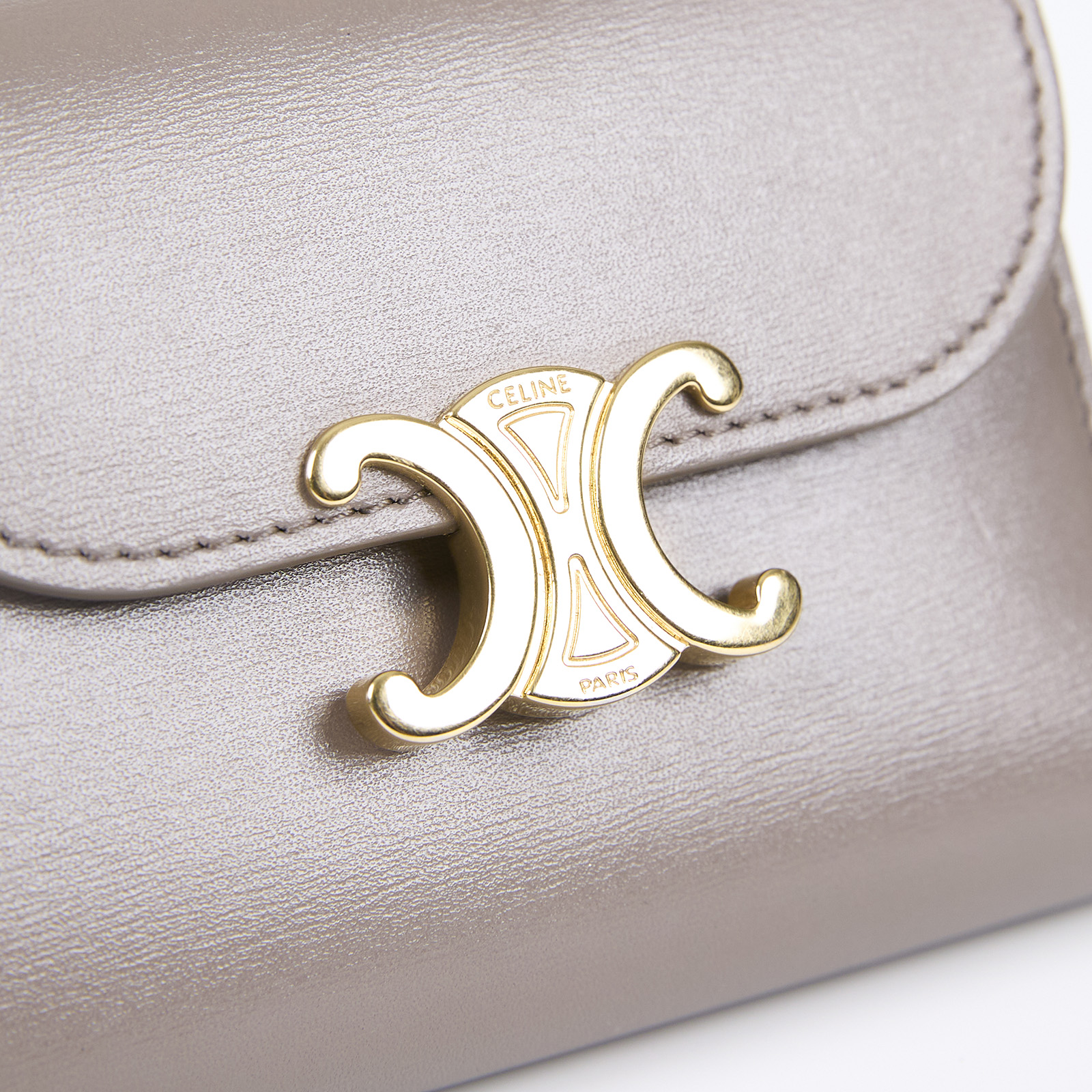 思琳 CELINE 亮面牛皮革 TRIOMPHE COMPACT 銀包連零錢格 10I653DPV 灰金TRIOMPHE短夾 原廠盒子/防塵袋/內裏髒污